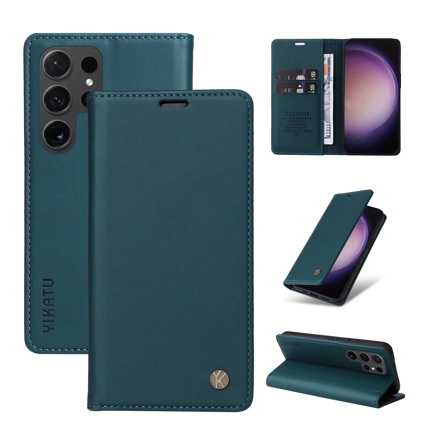 YIKATU YK-001 for Samsung Galaxy S24 Ultra Case PU Leather Magnetic Wallet Phone Cover - Green