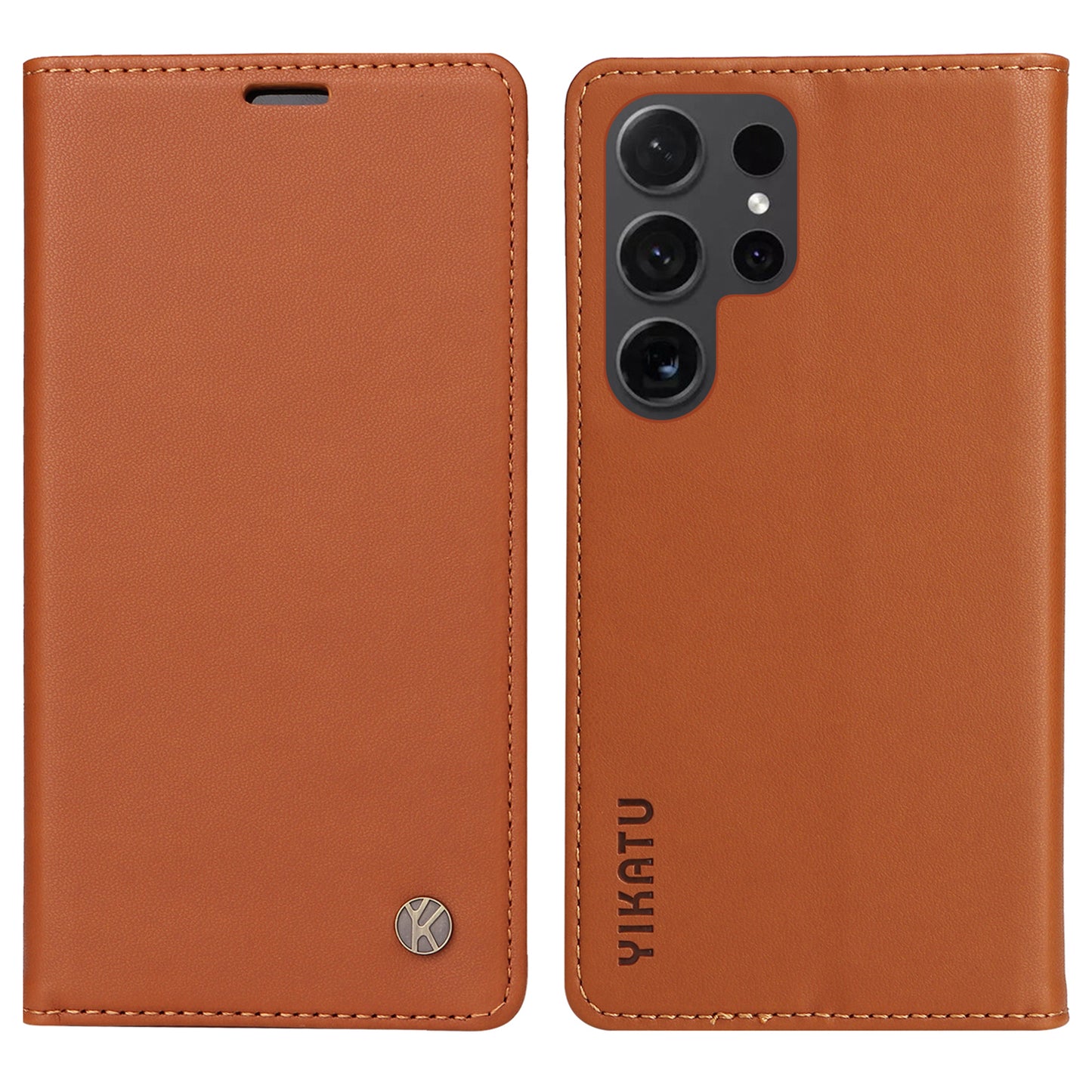 YIKATU YK-001 for Samsung Galaxy S24 Ultra Case PU Leather Magnetic Wallet Phone Cover - Brown