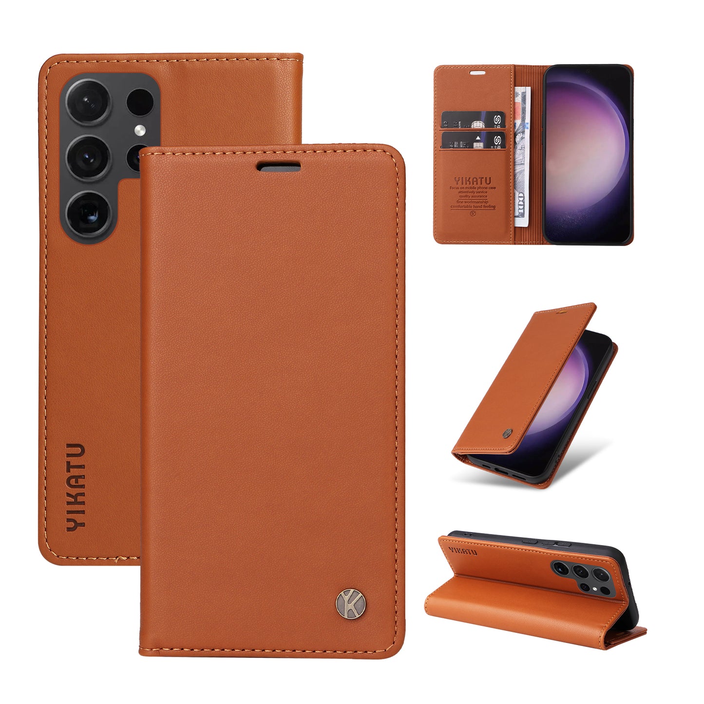 YIKATU YK-001 for Samsung Galaxy S24 Ultra Case PU Leather Magnetic Wallet Phone Cover - Brown