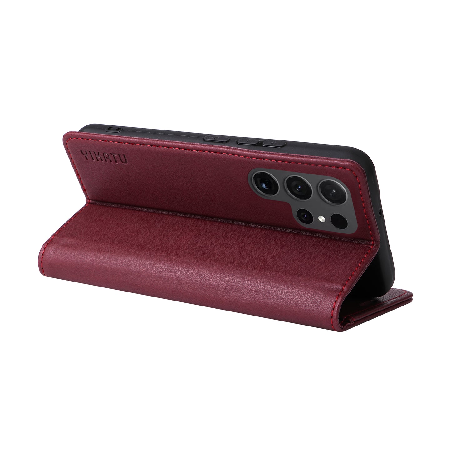 YIKATU YK-001 for Samsung Galaxy S24 Ultra Case PU Leather Magnetic Wallet Phone Cover - Wine Red