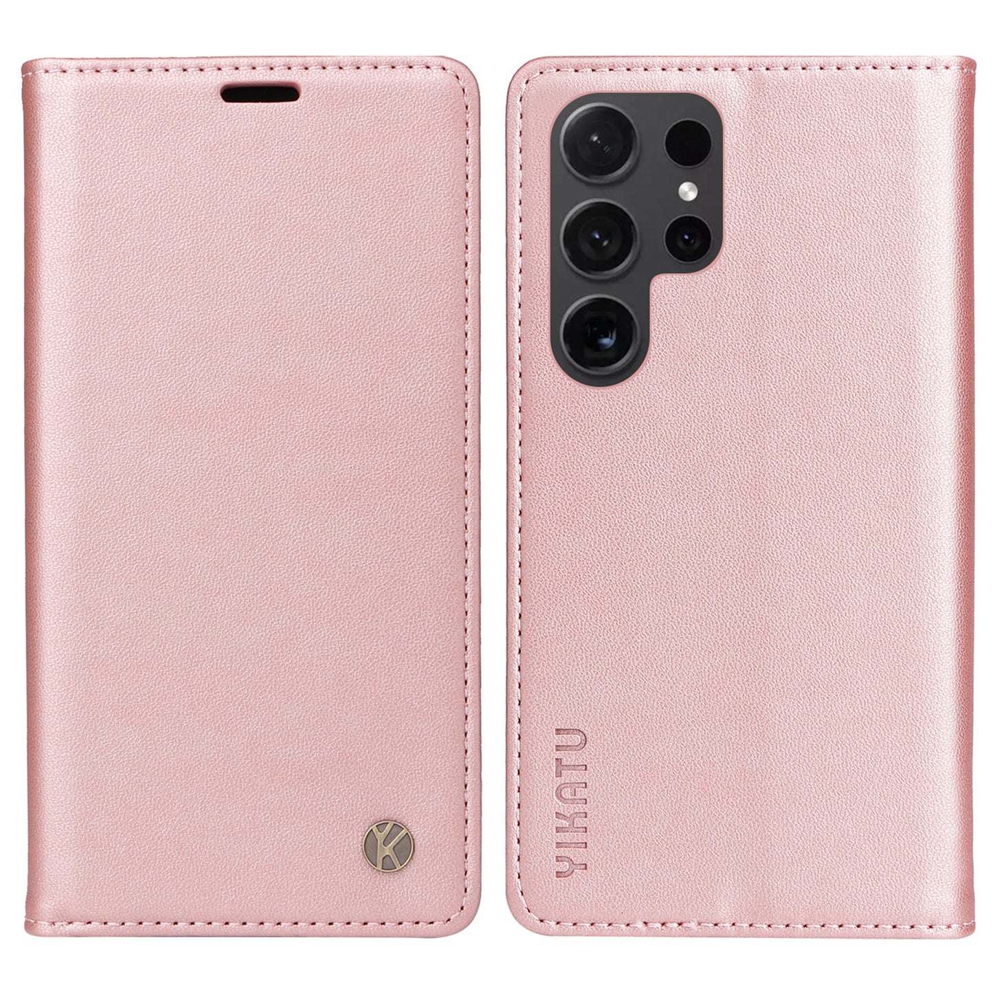 YIKATU YK-001 for Samsung Galaxy S24 Ultra Case PU Leather Magnetic Wallet Phone Cover - Rose Gold