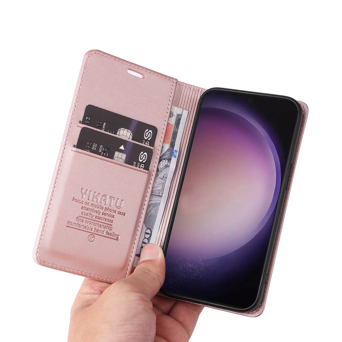 YIKATU YK-001 for Samsung Galaxy S24 Ultra Case PU Leather Magnetic Wallet Phone Cover - Rose Gold