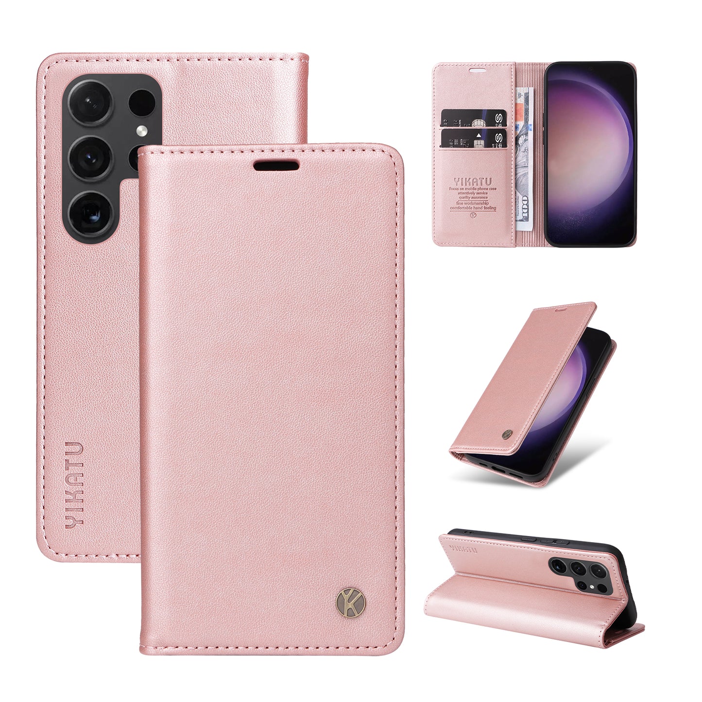 YIKATU YK-001 for Samsung Galaxy S24 Ultra Case PU Leather Magnetic Wallet Phone Cover - Rose Gold