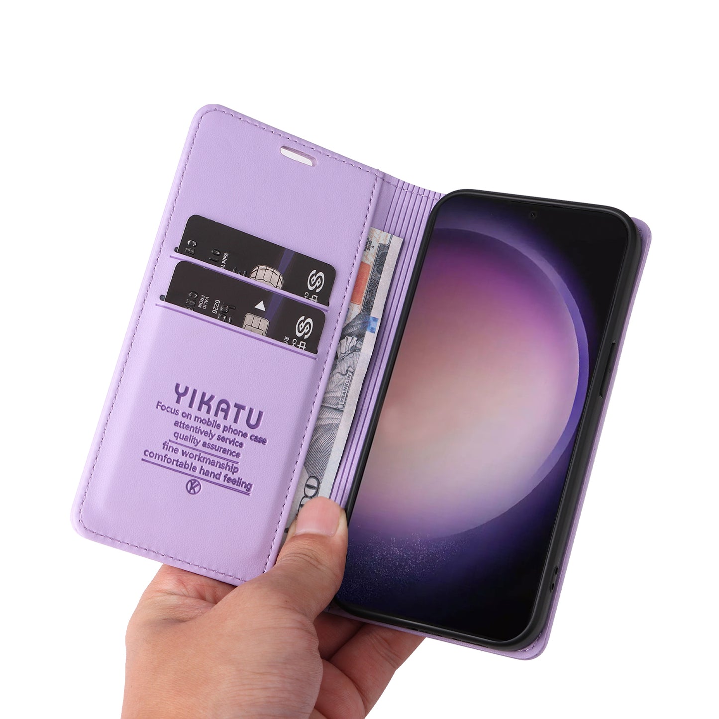 YIKATU YK-001 for Samsung Galaxy S24 Ultra Case PU Leather Magnetic Wallet Phone Cover - Light Purple
