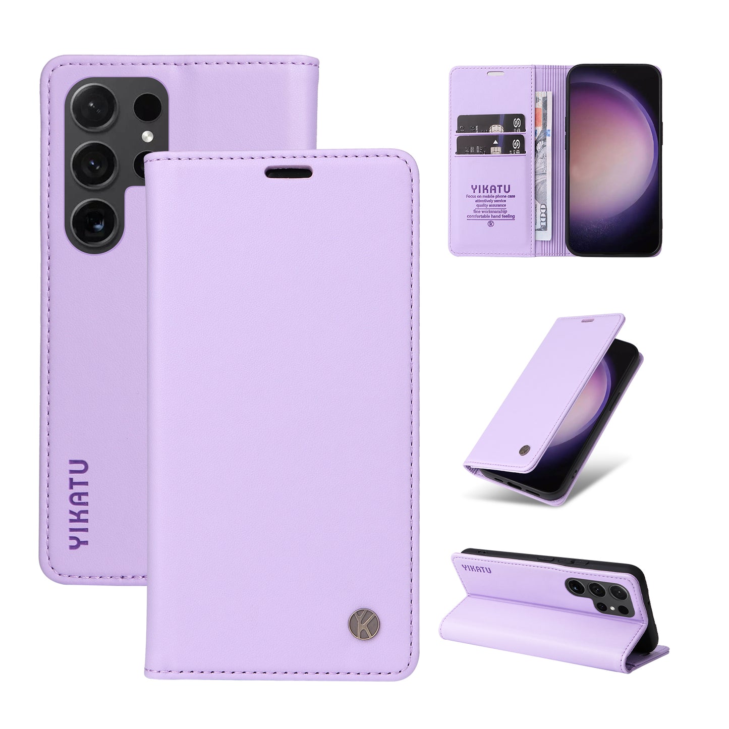 YIKATU YK-001 for Samsung Galaxy S24 Ultra Case PU Leather Magnetic Wallet Phone Cover - Light Purple