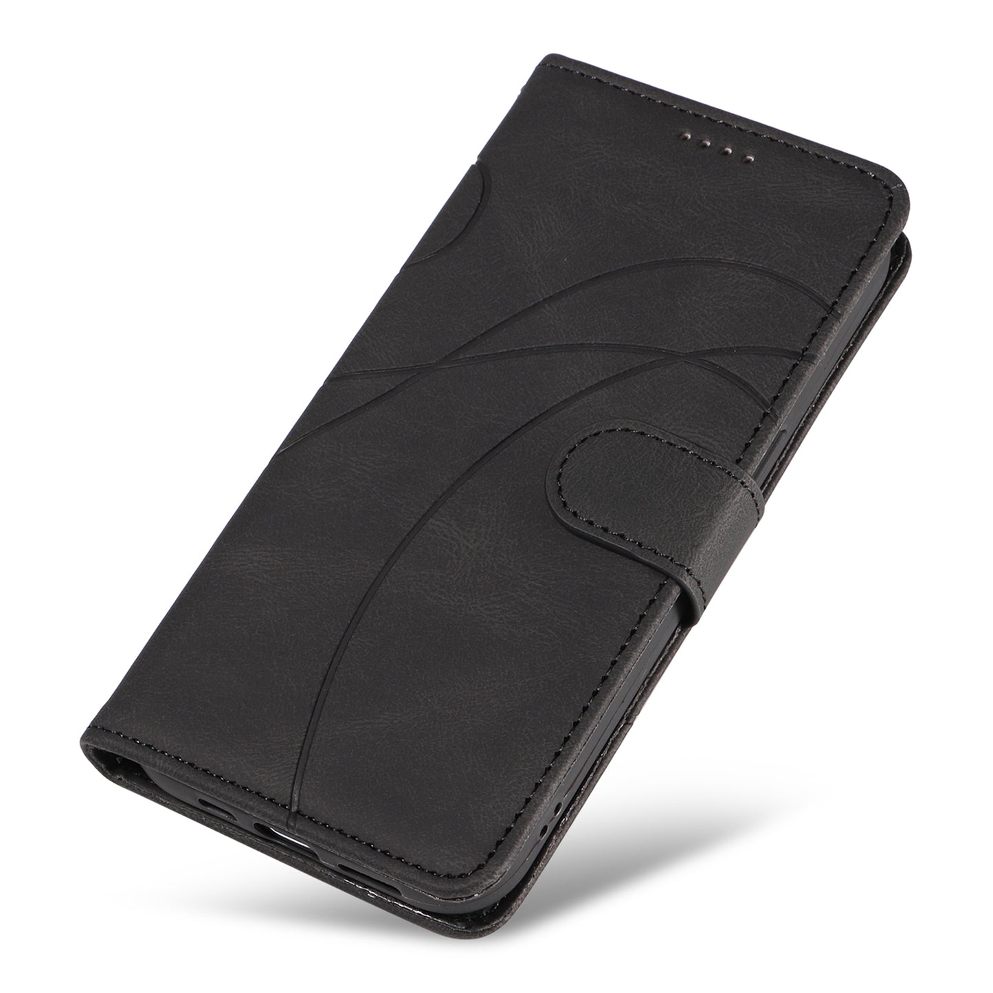 For Samsung Galaxy S24 Ultra Case PU Leather Imprinted Line Protective Phone Cover - Black