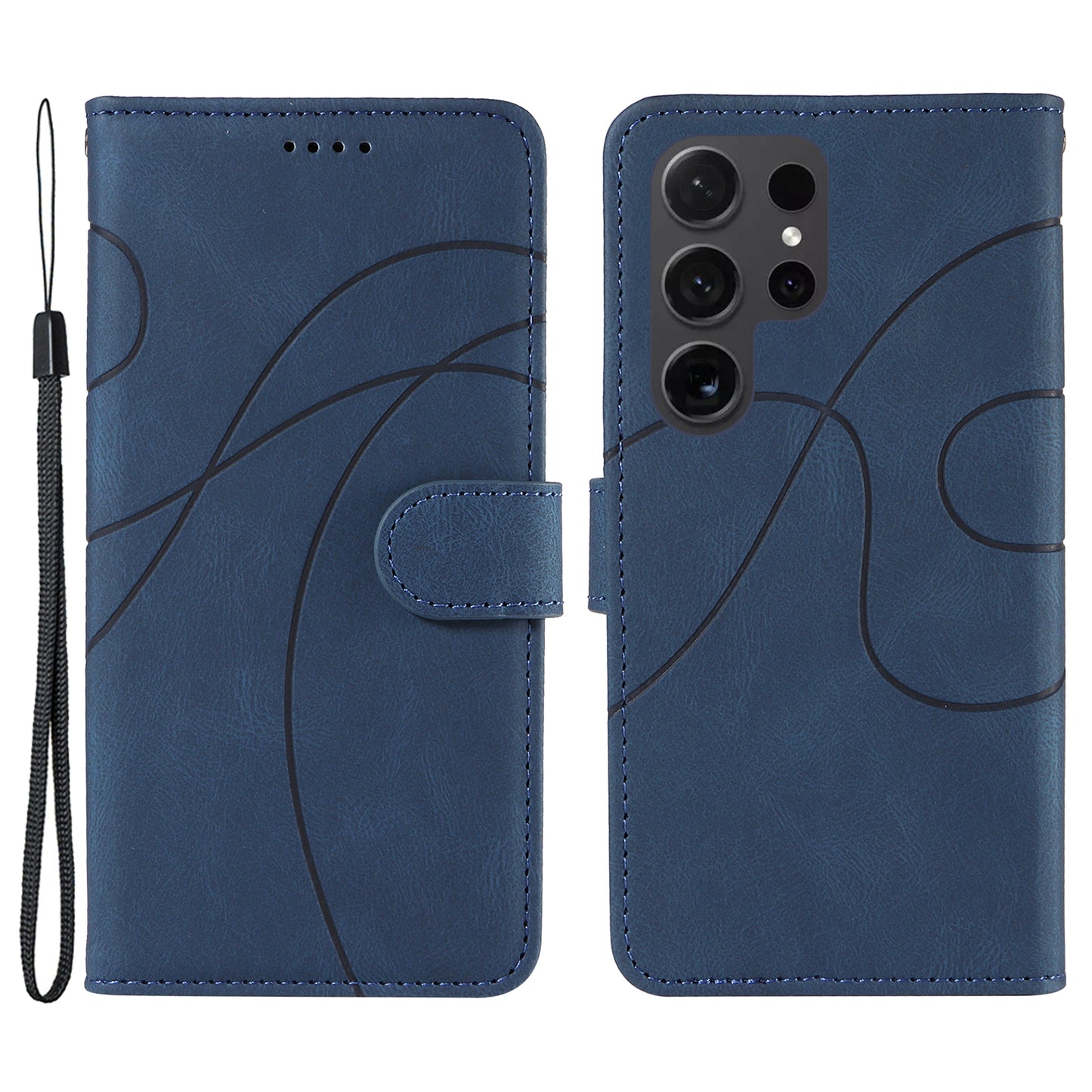 For Samsung Galaxy S24 Ultra Case PU Leather Imprinted Line Protective Phone Cover - Blue