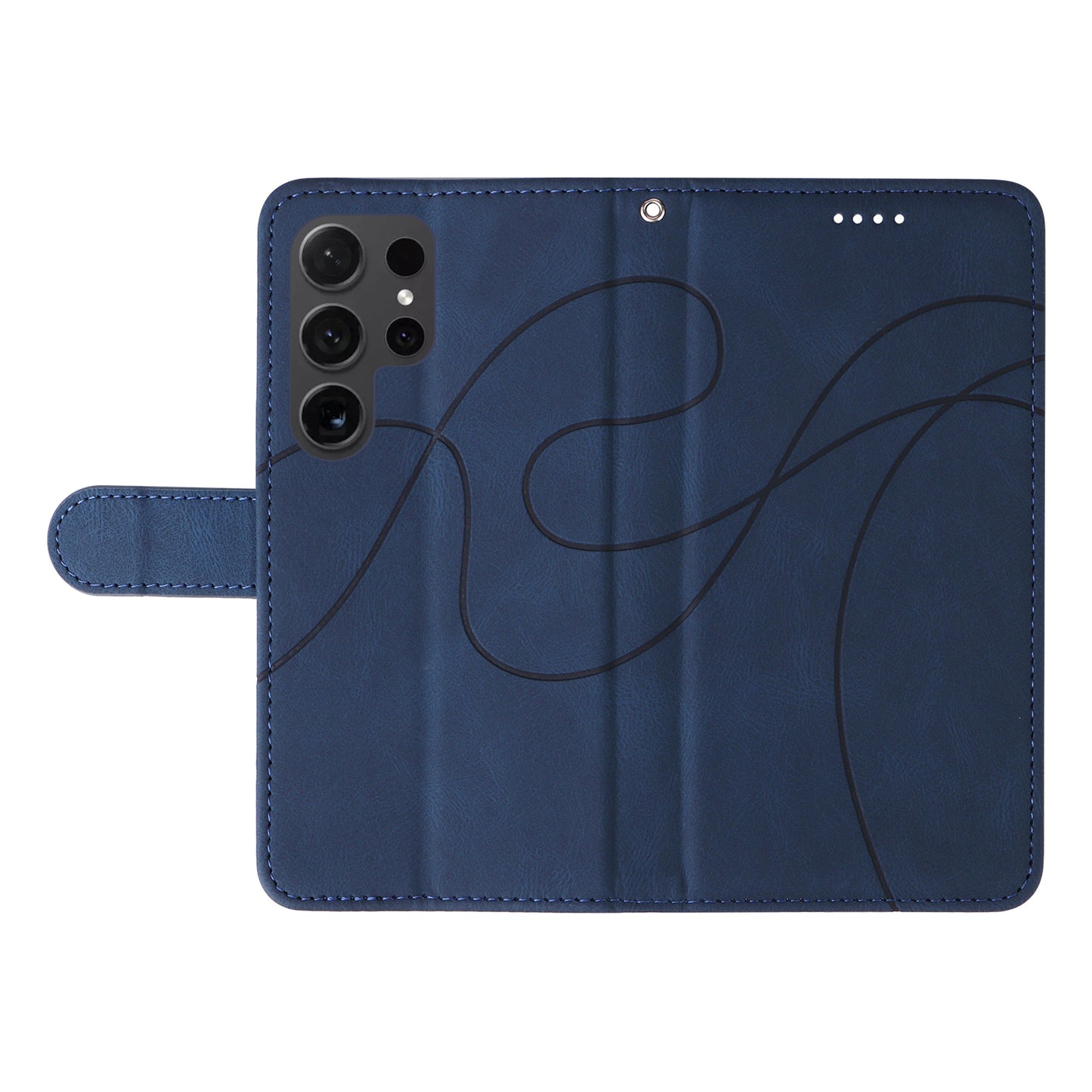 For Samsung Galaxy S24 Ultra Case PU Leather Imprinted Line Protective Phone Cover - Blue