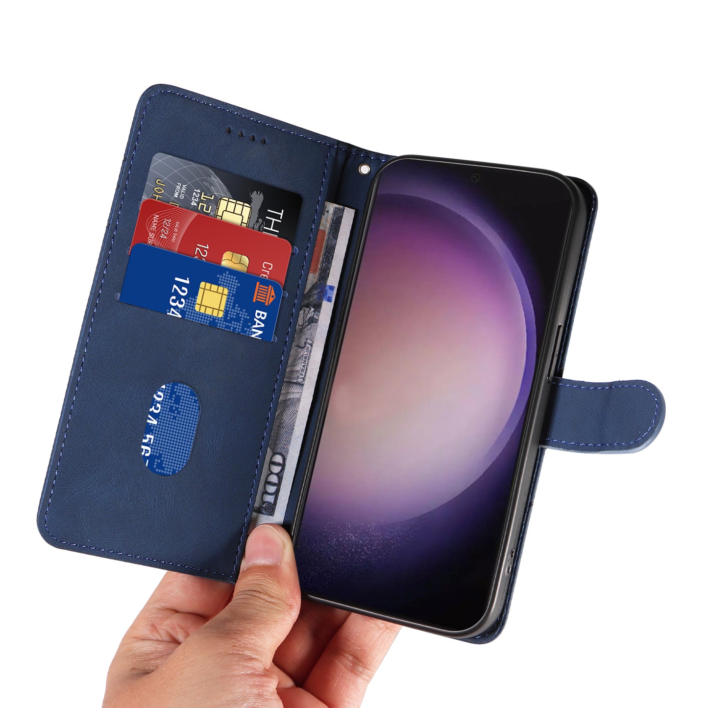 For Samsung Galaxy S24 Ultra Case PU Leather Imprinted Line Protective Phone Cover - Blue