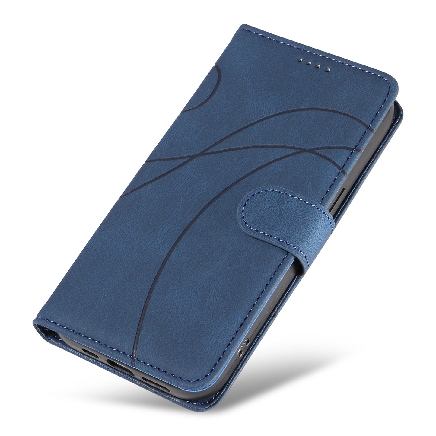 For Samsung Galaxy S24 Ultra Case PU Leather Imprinted Line Protective Phone Cover - Blue
