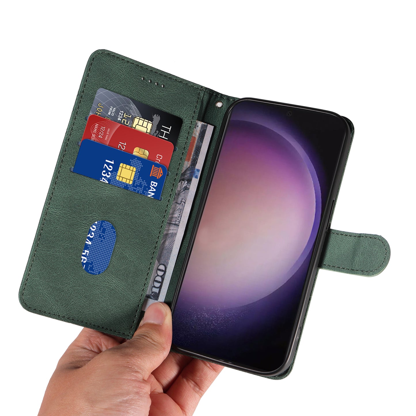For Samsung Galaxy S24 Ultra Case PU Leather Imprinted Line Protective Phone Cover - Green