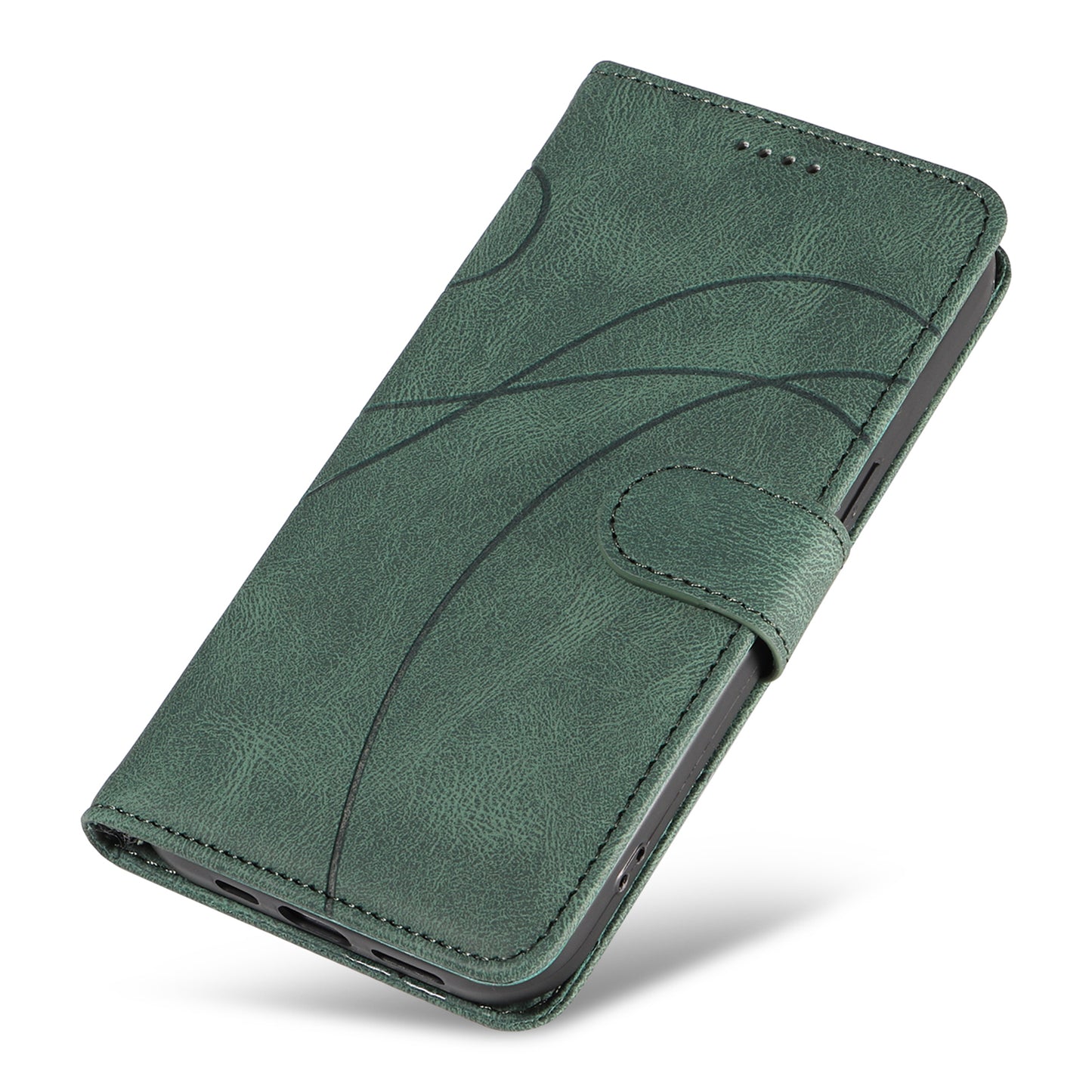 For Samsung Galaxy S24 Ultra Case PU Leather Imprinted Line Protective Phone Cover - Green