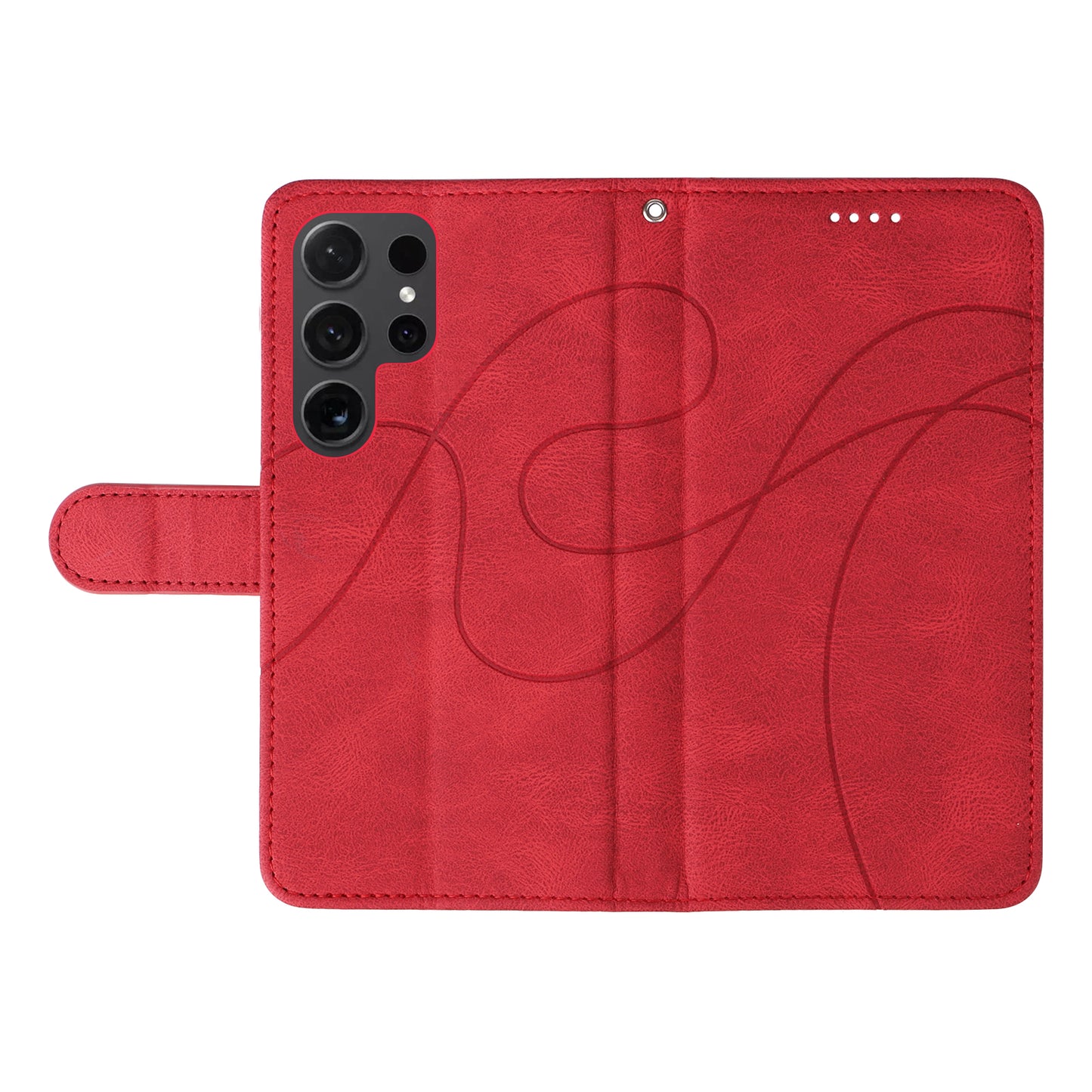 For Samsung Galaxy S24 Ultra Case PU Leather Imprinted Line Protective Phone Cover - Red