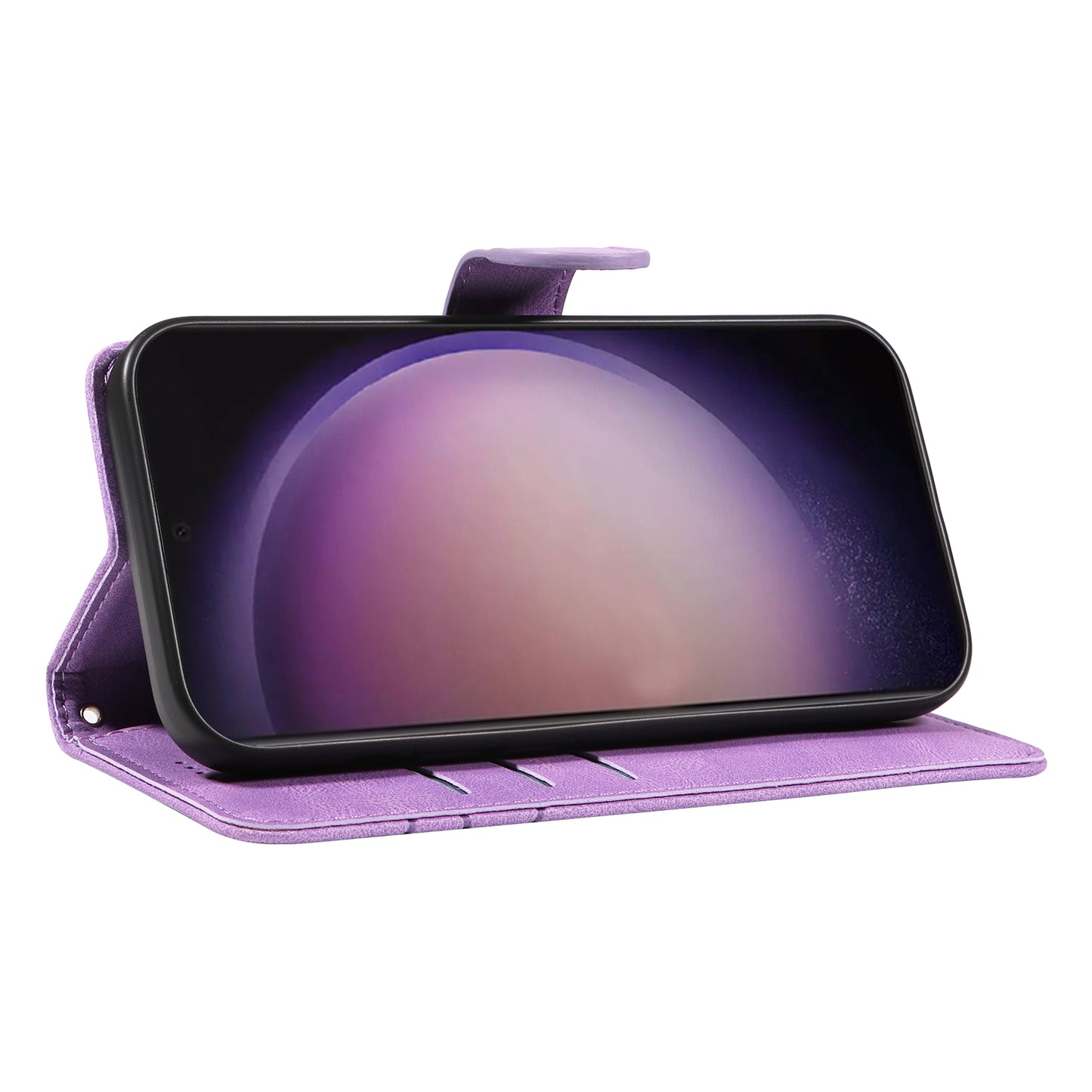 For Samsung Galaxy S24 Ultra Case PU Leather Imprinted Line Protective Phone Cover - Light Purple