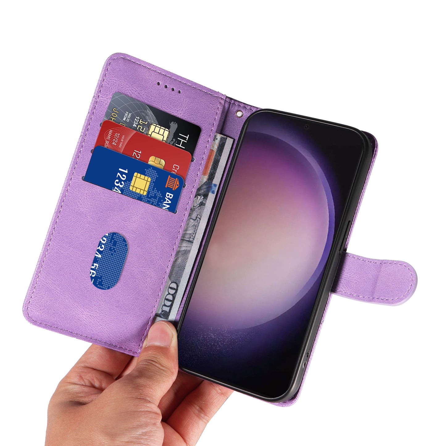 For Samsung Galaxy S24 Ultra Case PU Leather Imprinted Line Protective Phone Cover - Light Purple