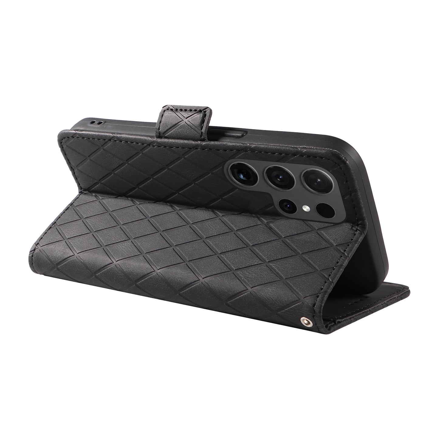 For Samsung Galaxy S24 Ultra Case Rhombus Imprinted Protective Leather Phone Cover - Black
