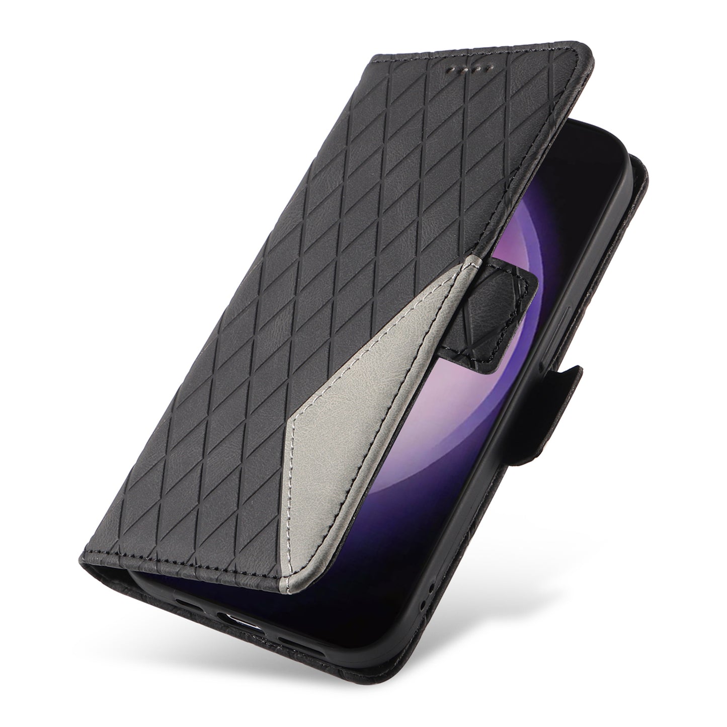 For Samsung Galaxy S24 Ultra Case Rhombus Imprinted Protective Leather Phone Cover - Black