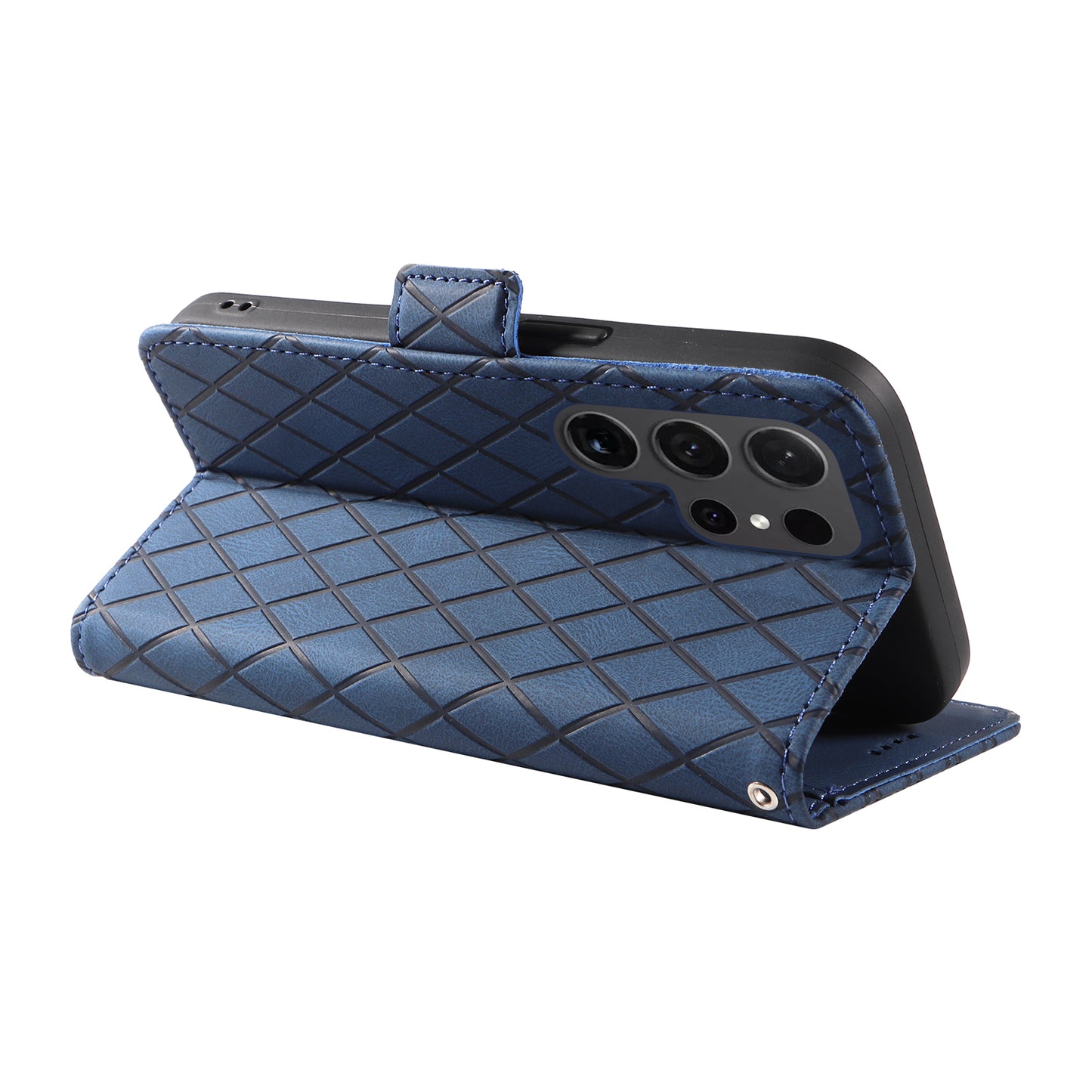 For Samsung Galaxy S24 Ultra Case Rhombus Imprinted Protective Leather Phone Cover - Blue