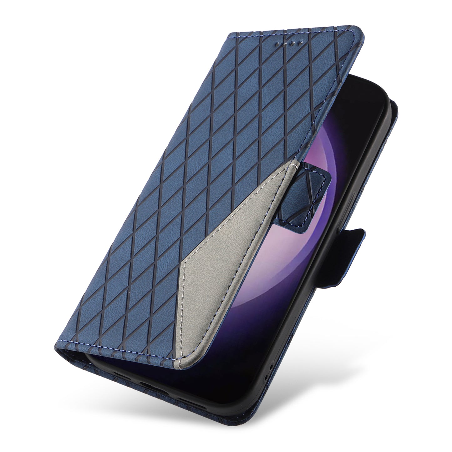 For Samsung Galaxy S24 Ultra Case Rhombus Imprinted Protective Leather Phone Cover - Blue