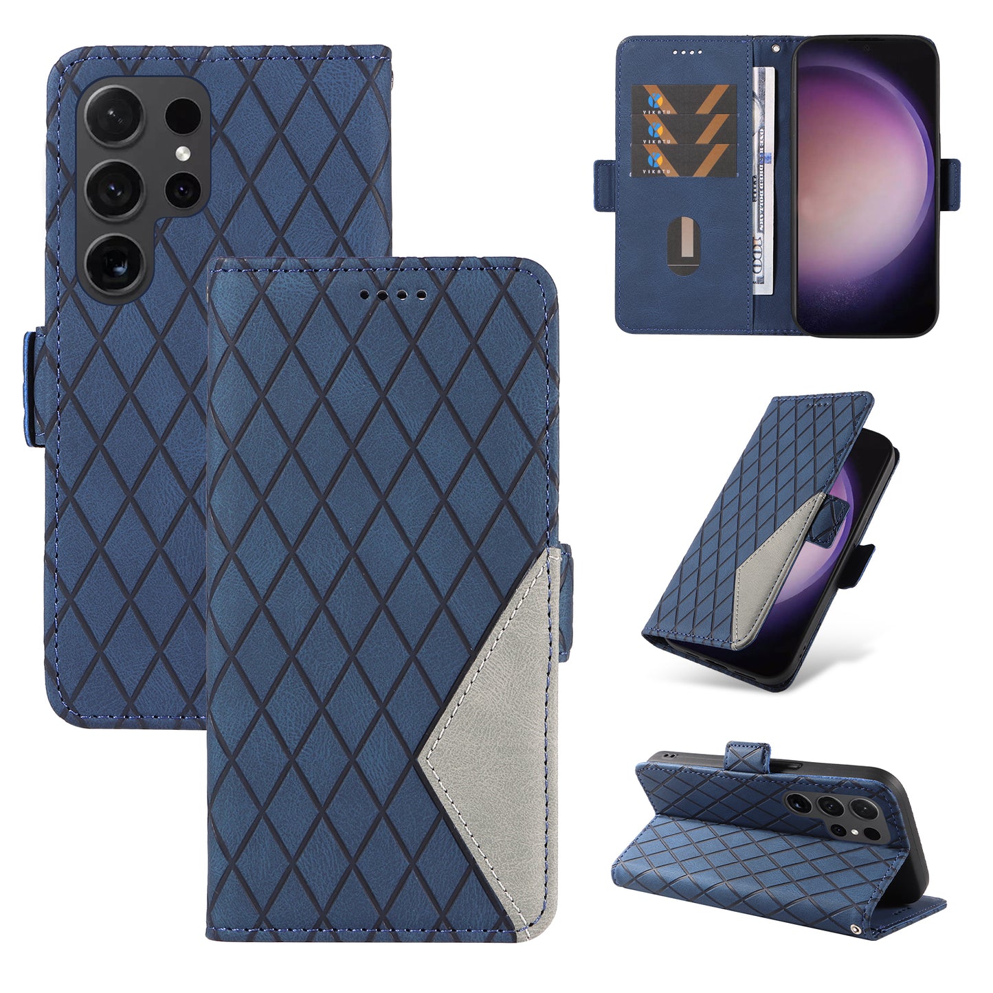 For Samsung Galaxy S24 Ultra Case Rhombus Imprinted Protective Leather Phone Cover - Blue