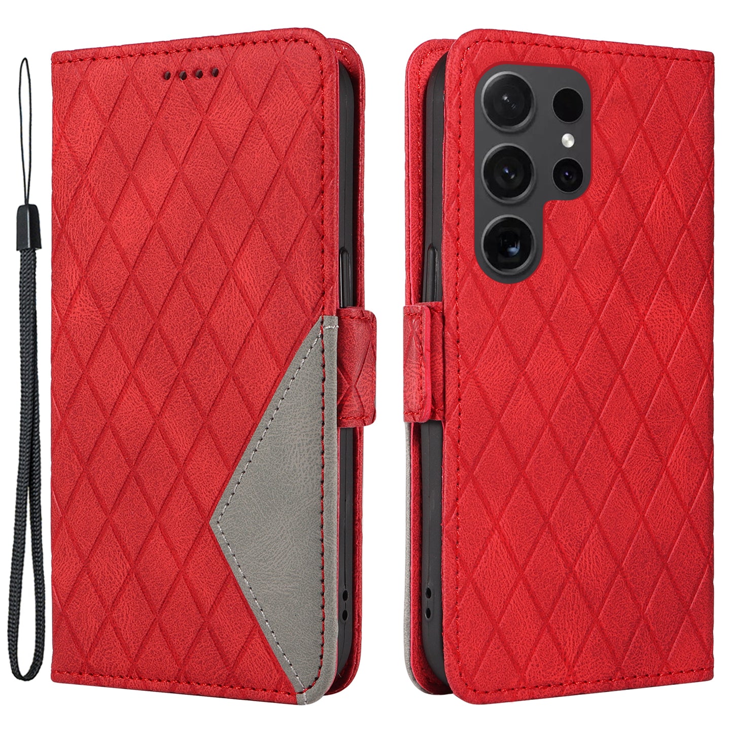For Samsung Galaxy S24 Ultra Case Rhombus Imprinted Protective Leather Phone Cover - Red