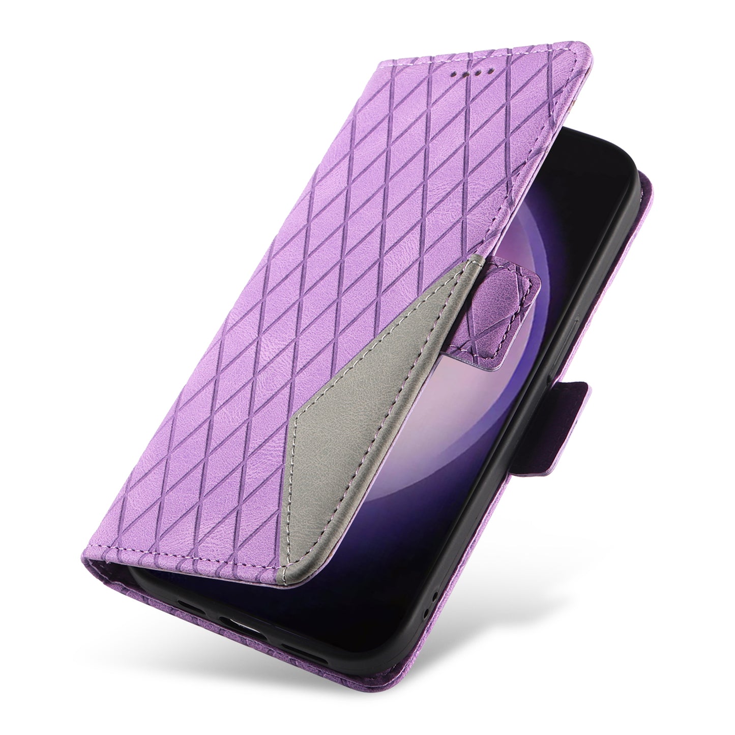 For Samsung Galaxy S24 Ultra Case Rhombus Imprinted Protective Leather Phone Cover - Light Purple