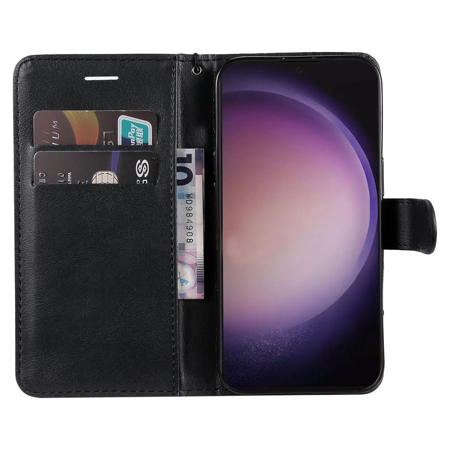 KT Leather Series-2 for Samsung Galaxy S24 Ultra Case Solid Color Anti-Drop Leather Phone Cover - Black