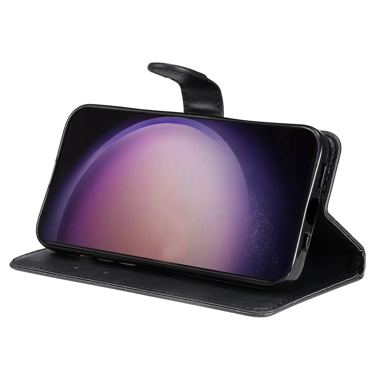 KT Leather Series-2 for Samsung Galaxy S24 Ultra Case Solid Color Anti-Drop Leather Phone Cover - Black