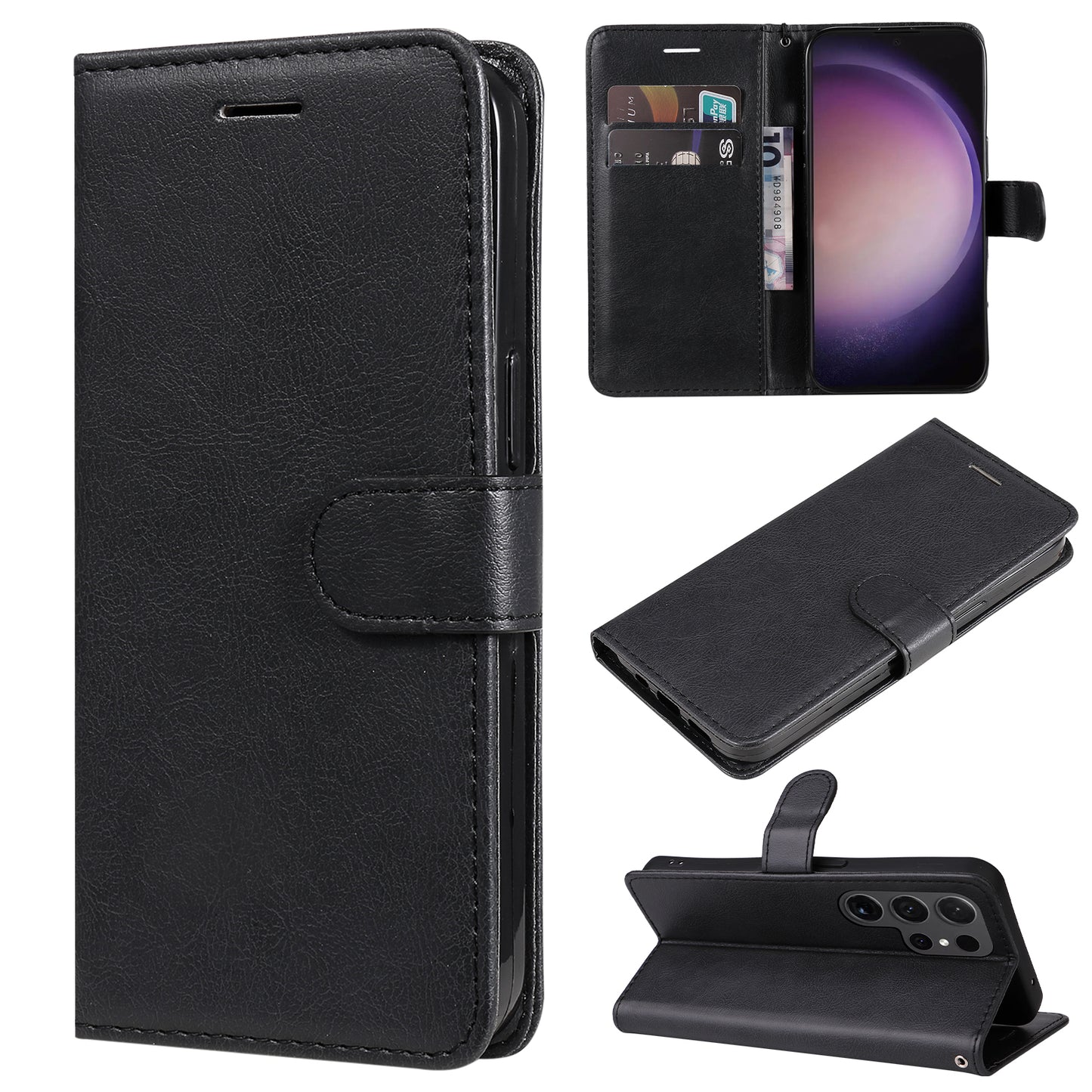 KT Leather Series-2 for Samsung Galaxy S24 Ultra Case Solid Color Anti-Drop Leather Phone Cover - Black