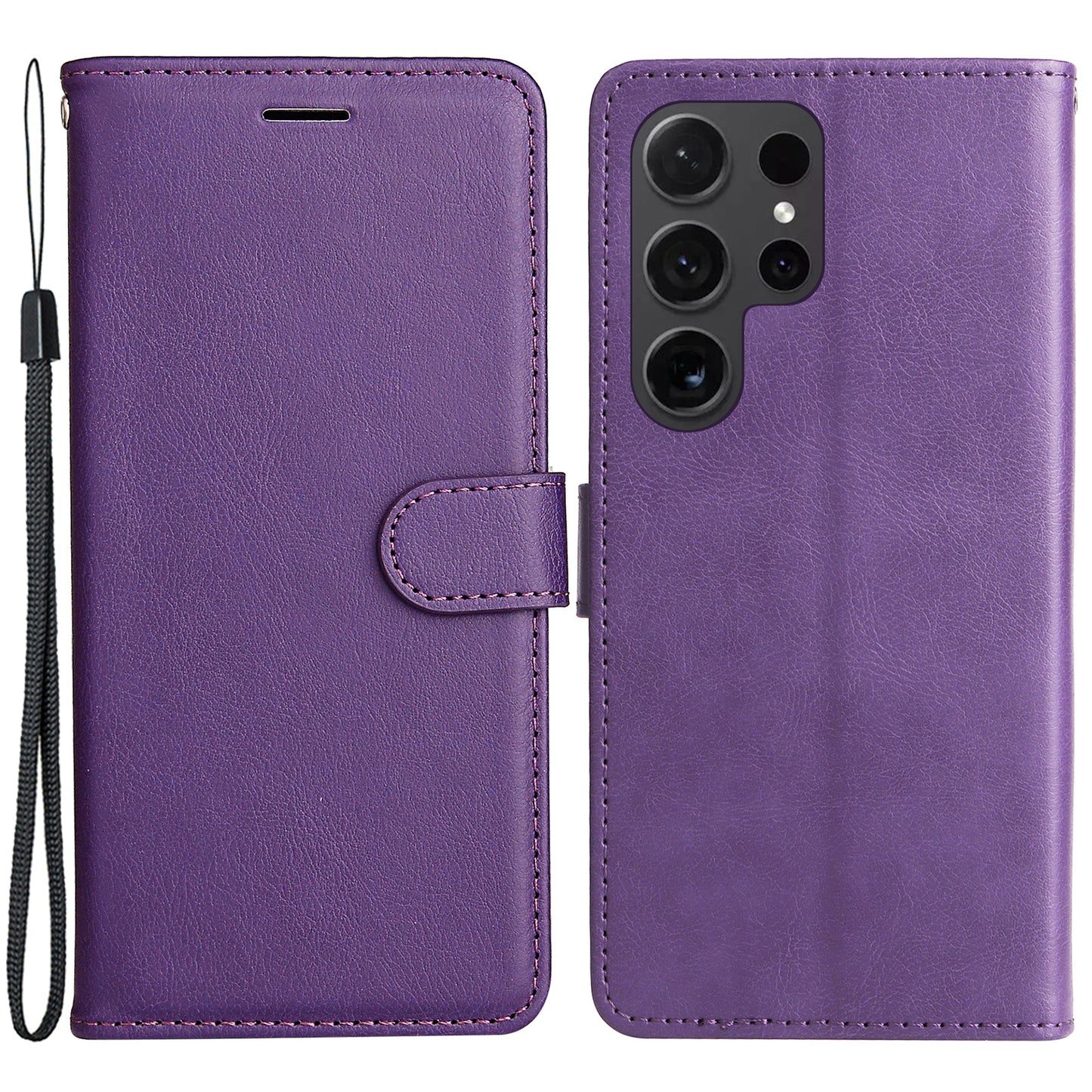 KT Leather Series-2 for Samsung Galaxy S24 Ultra Case Solid Color Anti-Drop Leather Phone Cover - Purple