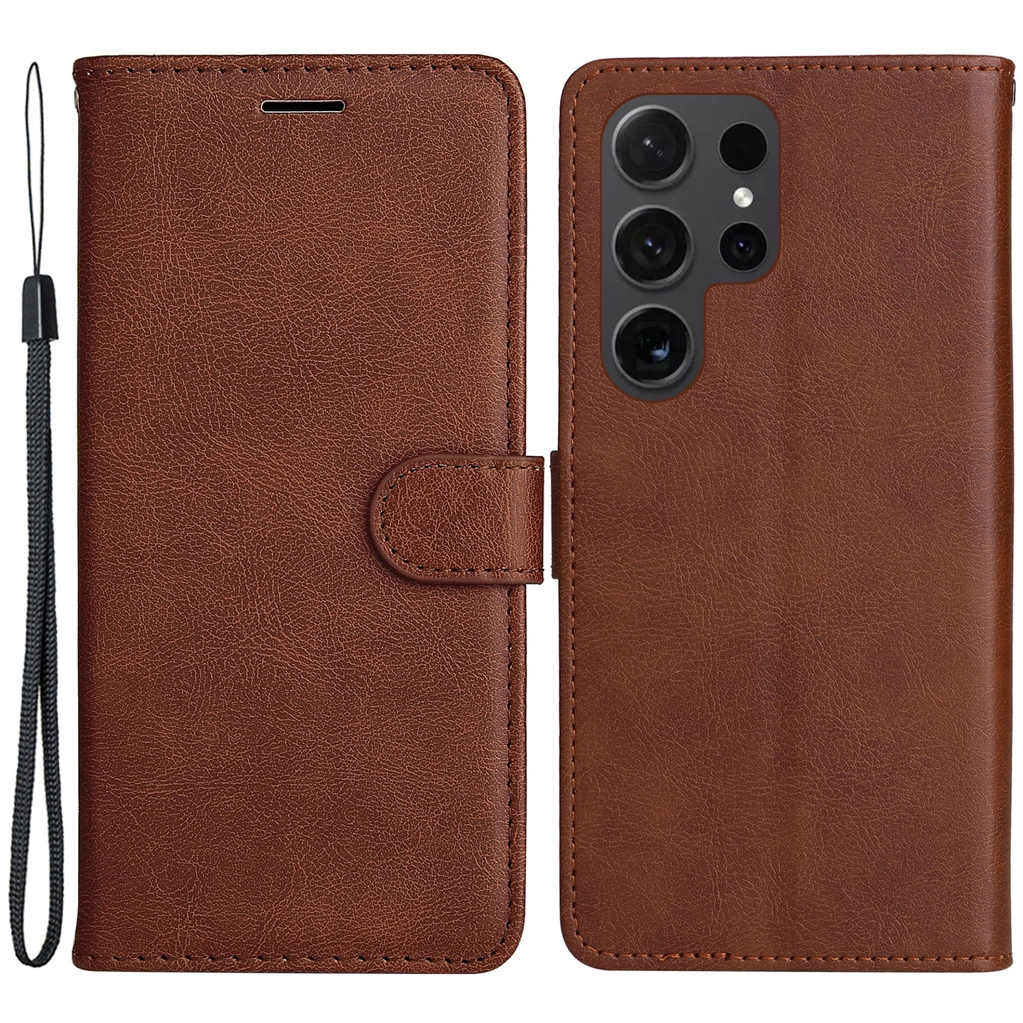 KT Leather Series-2 for Samsung Galaxy S24 Ultra Case Solid Color Anti-Drop Leather Phone Cover - Brown