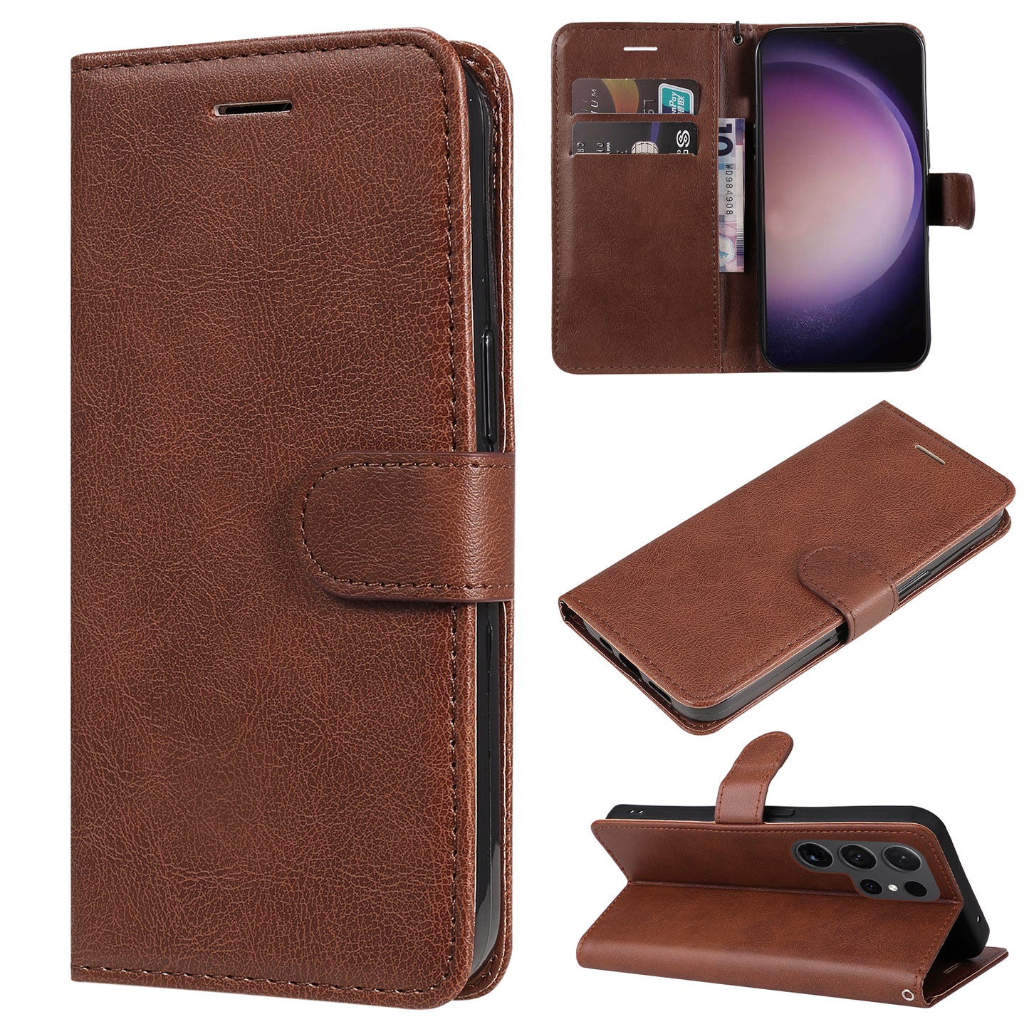 KT Leather Series-2 for Samsung Galaxy S24 Ultra Case Solid Color Anti-Drop Leather Phone Cover - Brown