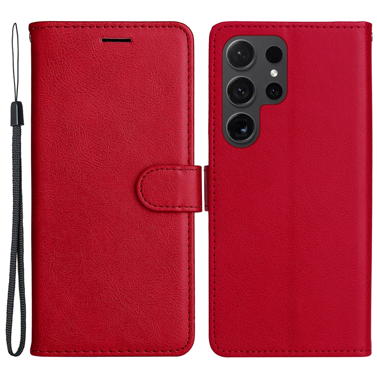 KT Leather Series-2 for Samsung Galaxy S24 Ultra Case Solid Color Anti-Drop Leather Phone Cover - Red