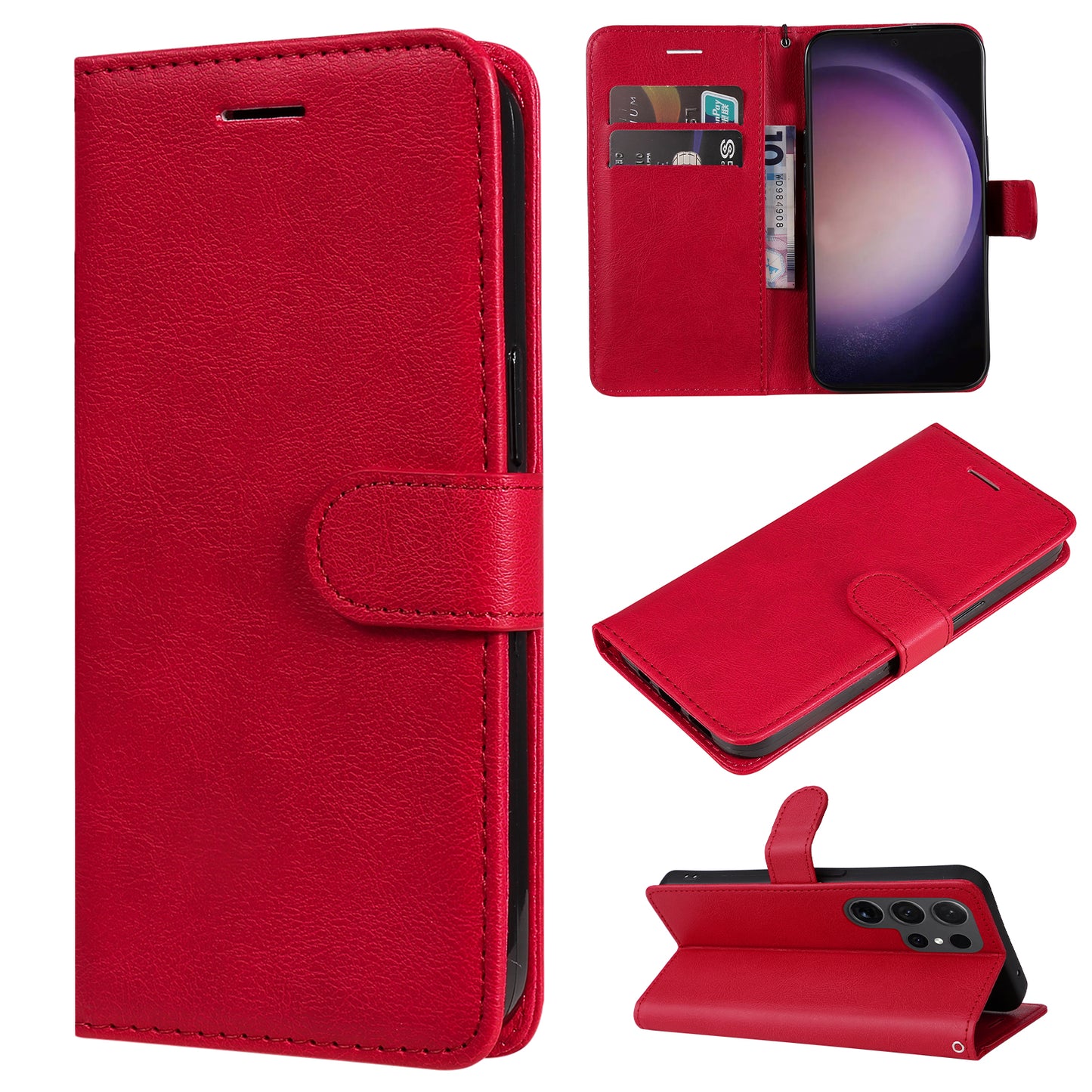KT Leather Series-2 for Samsung Galaxy S24 Ultra Case Solid Color Anti-Drop Leather Phone Cover - Red
