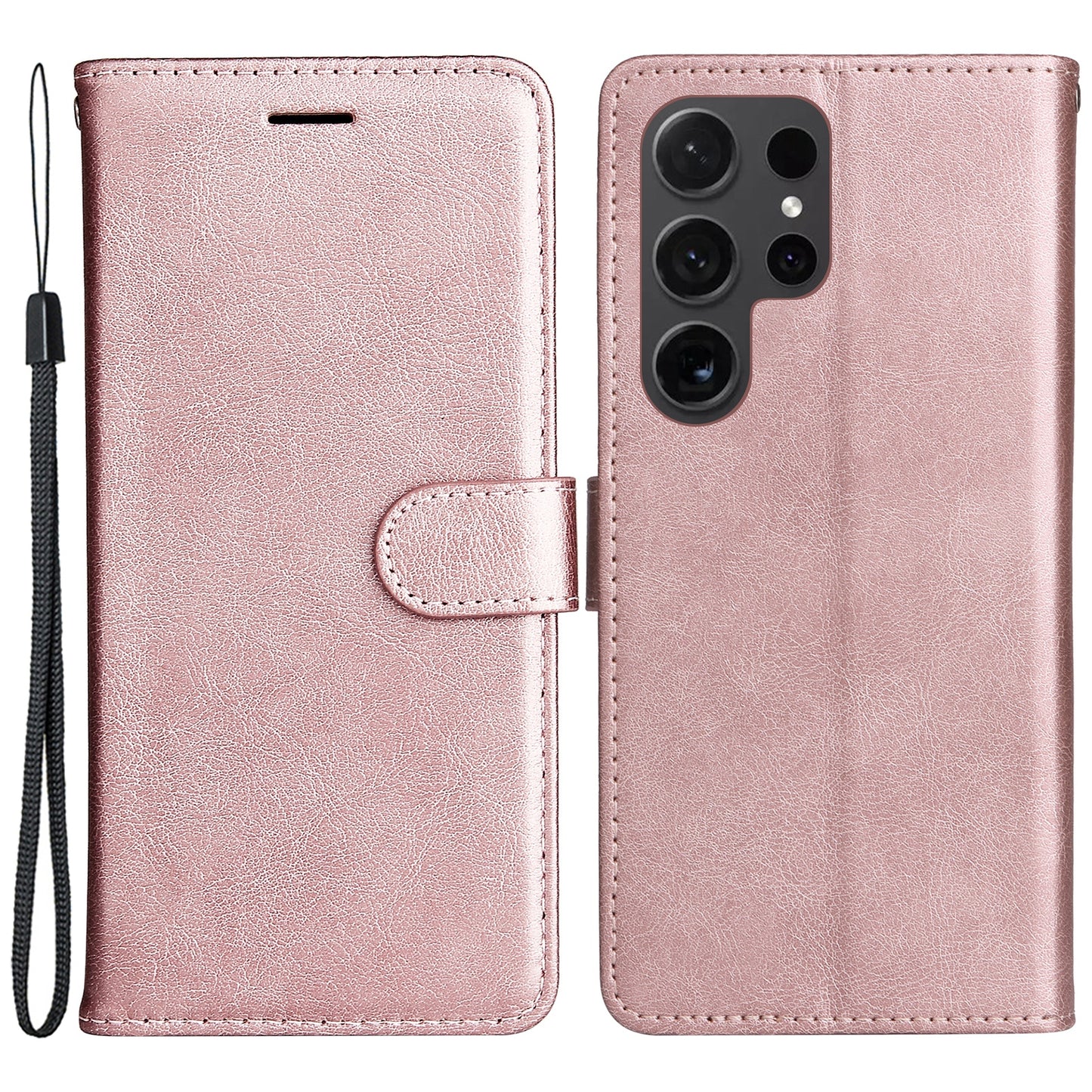 KT Leather Series-2 for Samsung Galaxy S24 Ultra Case Solid Color Anti-Drop Leather Phone Cover - Rose Gold