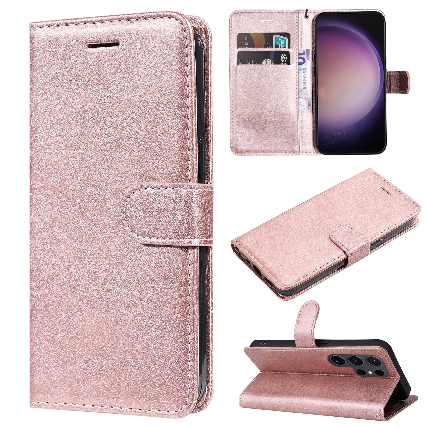 KT Leather Series-2 for Samsung Galaxy S24 Ultra Case Solid Color Anti-Drop Leather Phone Cover - Rose Gold