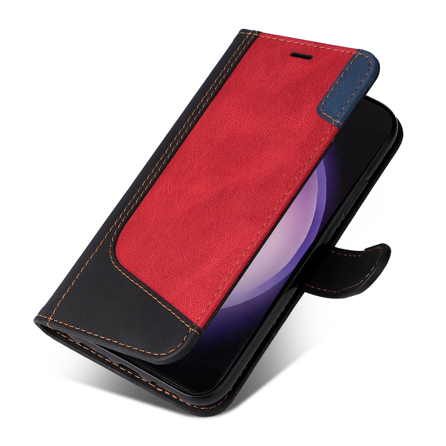 For Samsung Galaxy S24 Ultra Case Three-color Splicing Anti-Drop Wallet Phone Cover with Strap - Black