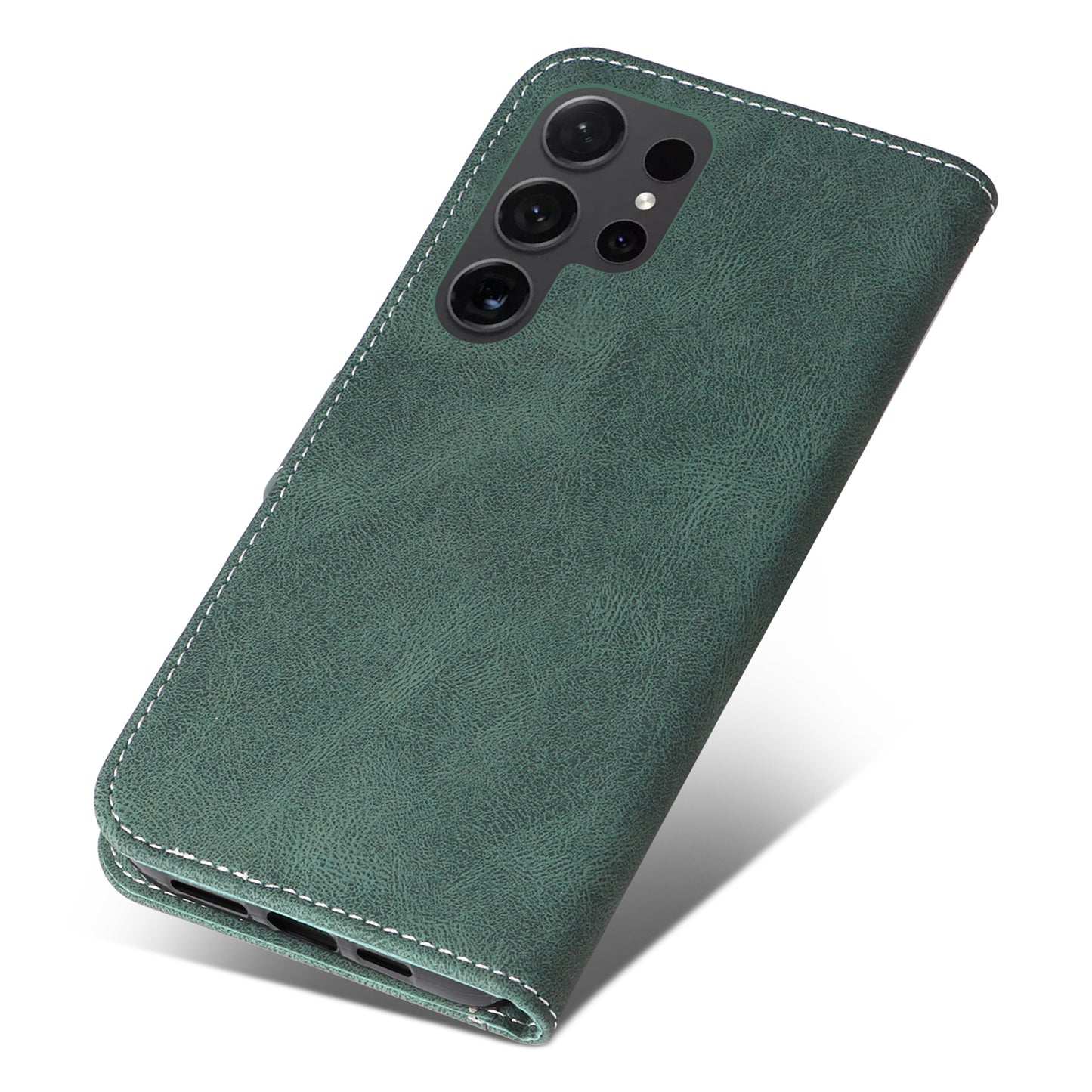 For Samsung Galaxy S24 Ultra Case Three-color Splicing Anti-Drop Wallet Phone Cover with Strap - Green