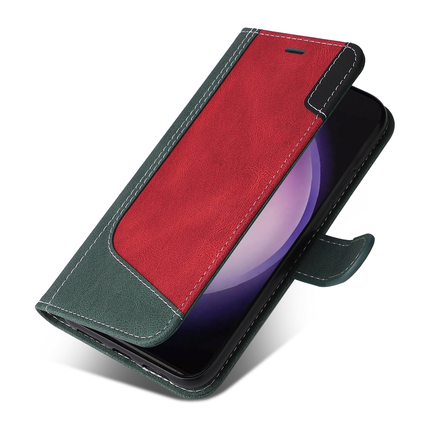 For Samsung Galaxy S24 Ultra Case Three-color Splicing Anti-Drop Wallet Phone Cover with Strap - Green