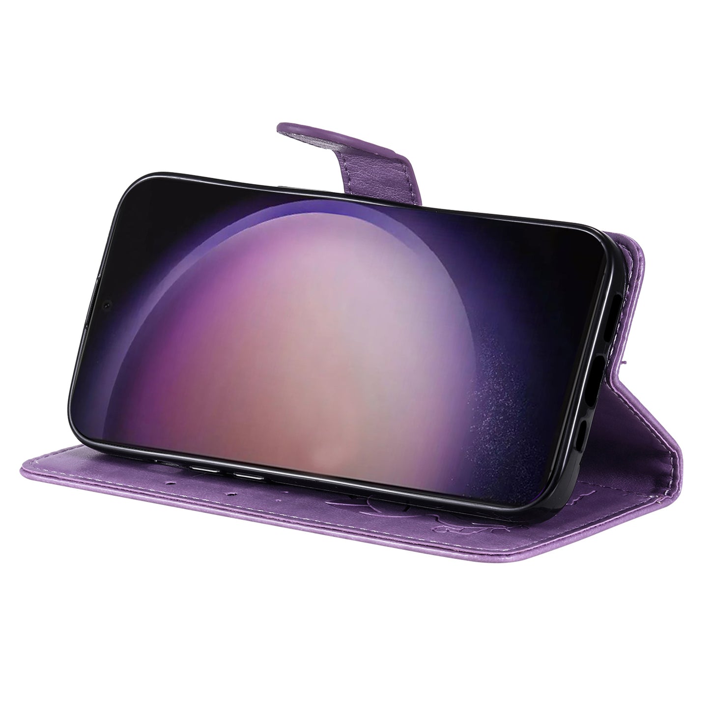 For Samsung Galaxy S24 Ultra Case KT Imprinting Flower Series-4 Cat Imprinted Shockproof Phone Cover - Purple