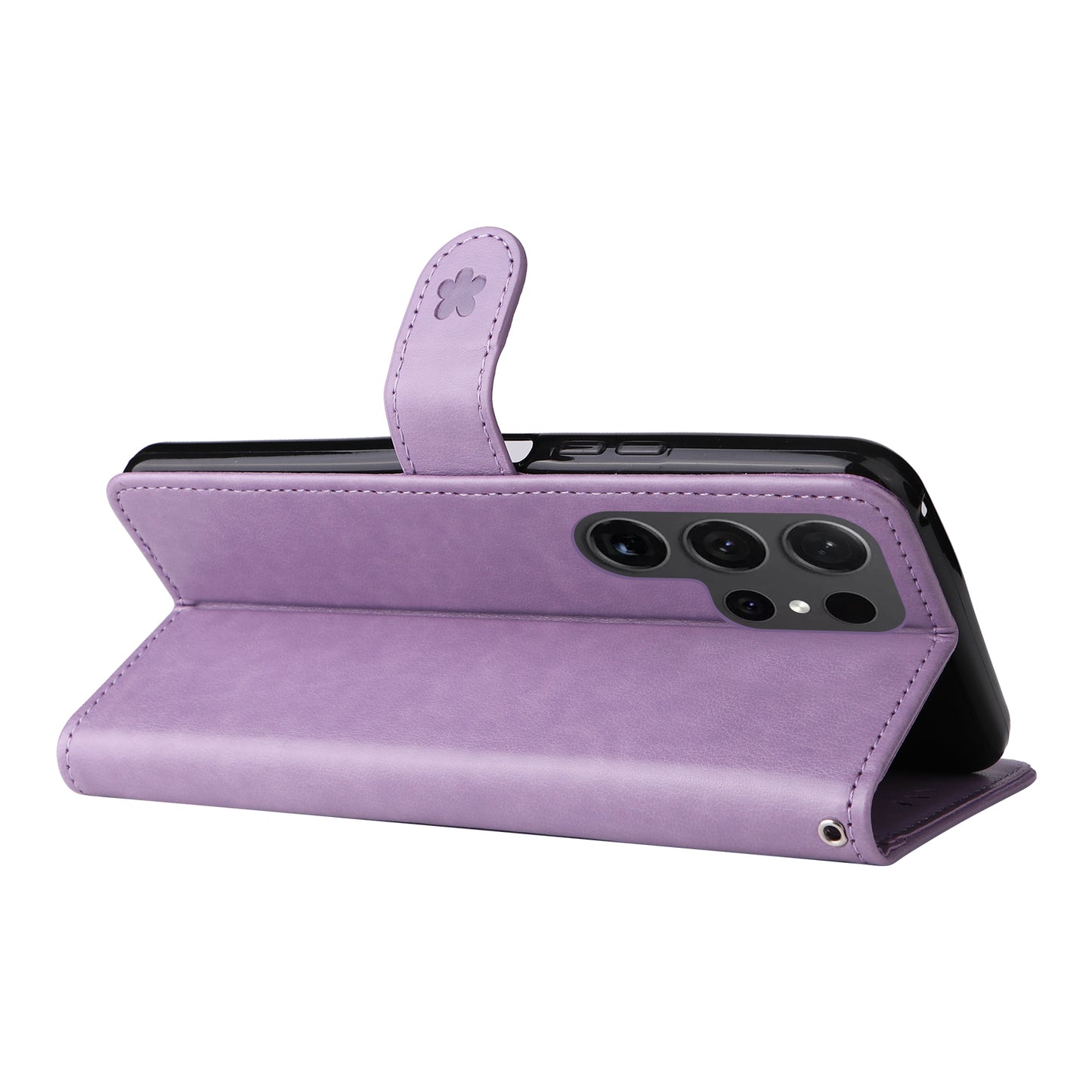 For Samsung Galaxy S24 Ultra Case KT Imprinting Flower Series-4 Cat Imprinted Shockproof Phone Cover - Purple