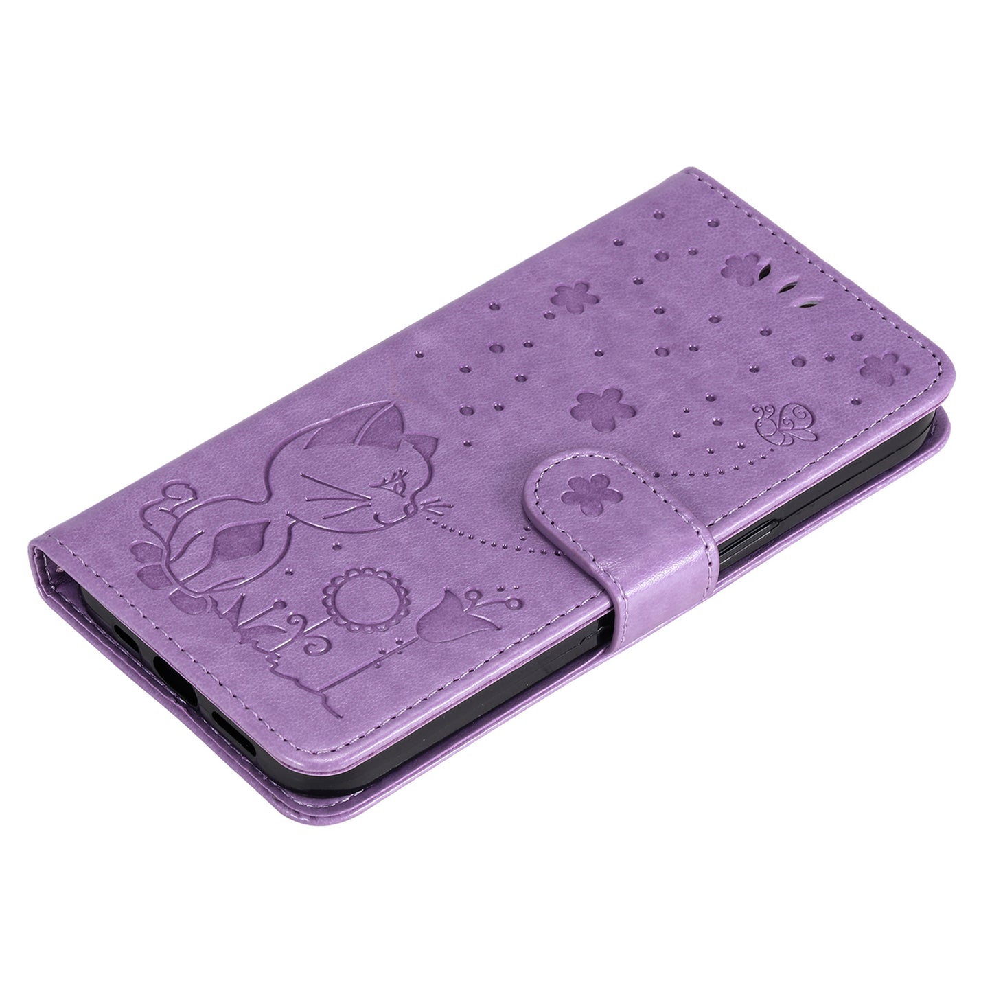For Samsung Galaxy S24 Ultra Case KT Imprinting Flower Series-4 Cat Imprinted Shockproof Phone Cover - Purple