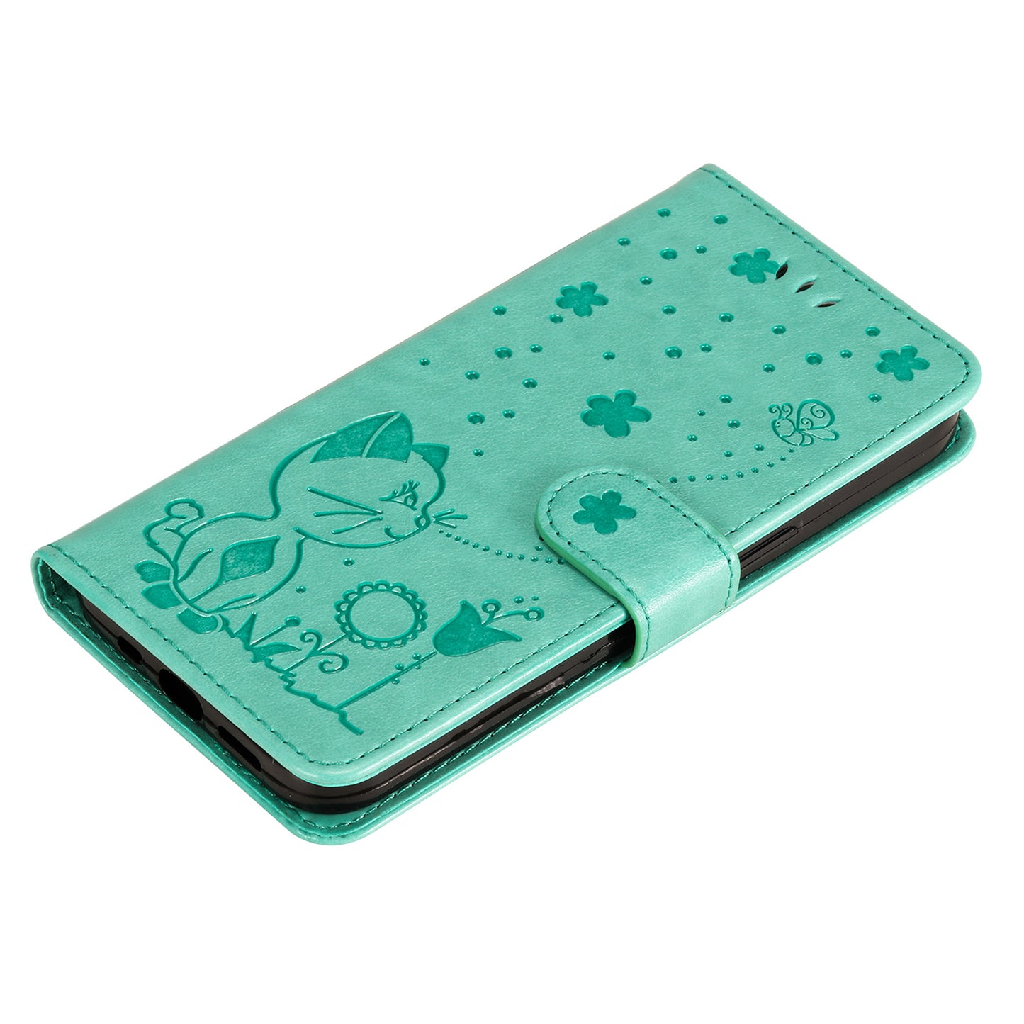 For Samsung Galaxy S24 Ultra Case KT Imprinting Flower Series-4 Cat Imprinted Shockproof Phone Cover - Green