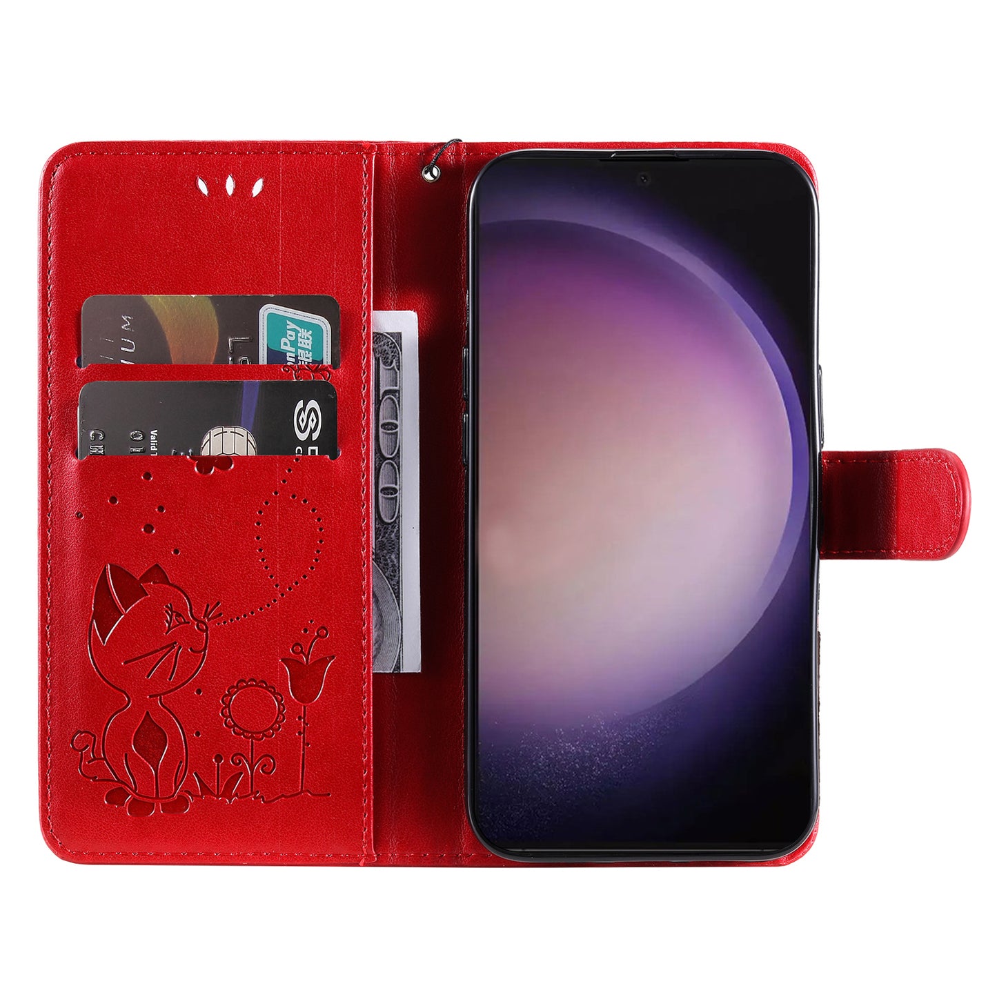 For Samsung Galaxy S24 Ultra Case KT Imprinting Flower Series-4 Cat Imprinted Shockproof Phone Cover - Red