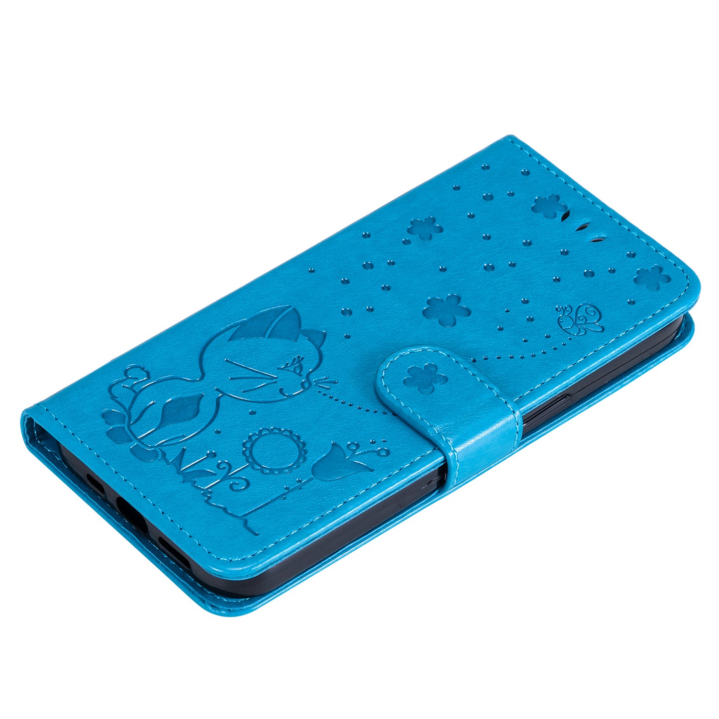 For Samsung Galaxy S24 Ultra Case KT Imprinting Flower Series-4 Cat Imprinted Shockproof Phone Cover - Blue