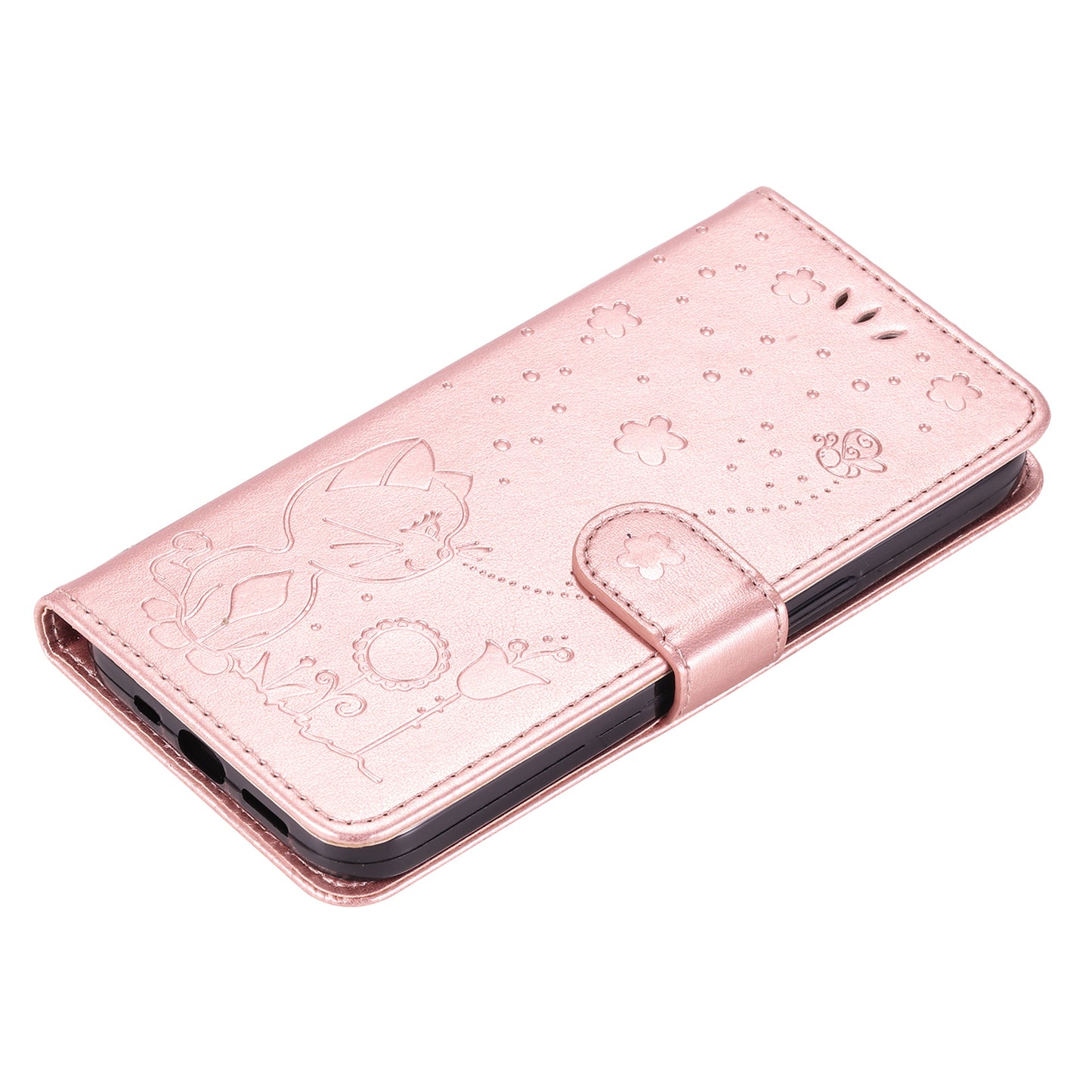 For Samsung Galaxy S24 Ultra Case KT Imprinting Flower Series-4 Cat Imprinted Shockproof Phone Cover - Rose Gold