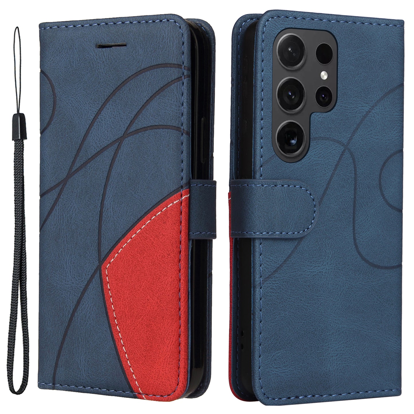 KT Leather Series-1 Wallet Phone Case for Samsung Galaxy S24 Ultra Case Splicing PU Leather Phone Cover - Blue