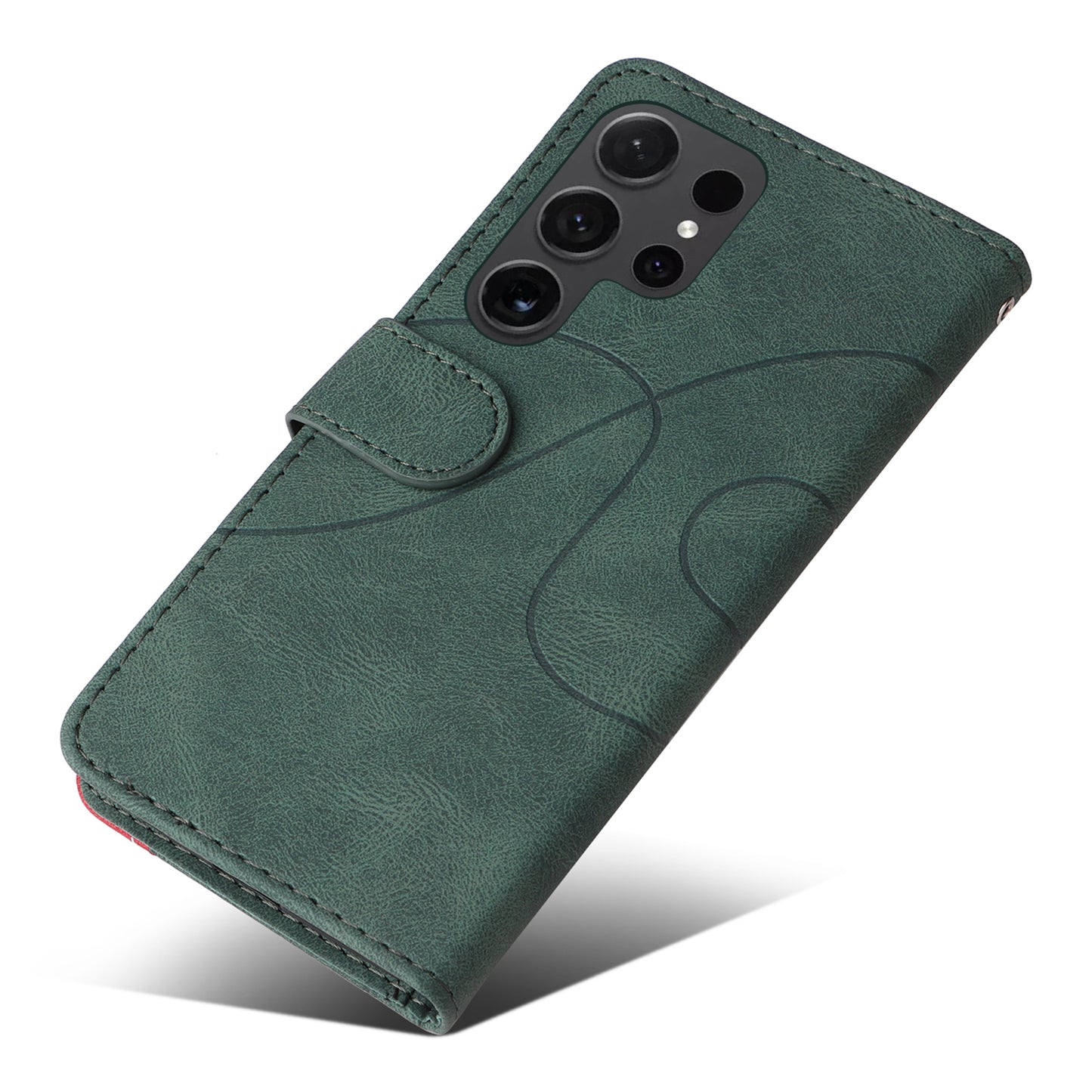 KT Leather Series-1 Wallet Phone Case for Samsung Galaxy S24 Ultra Case Splicing PU Leather Phone Cover - Green