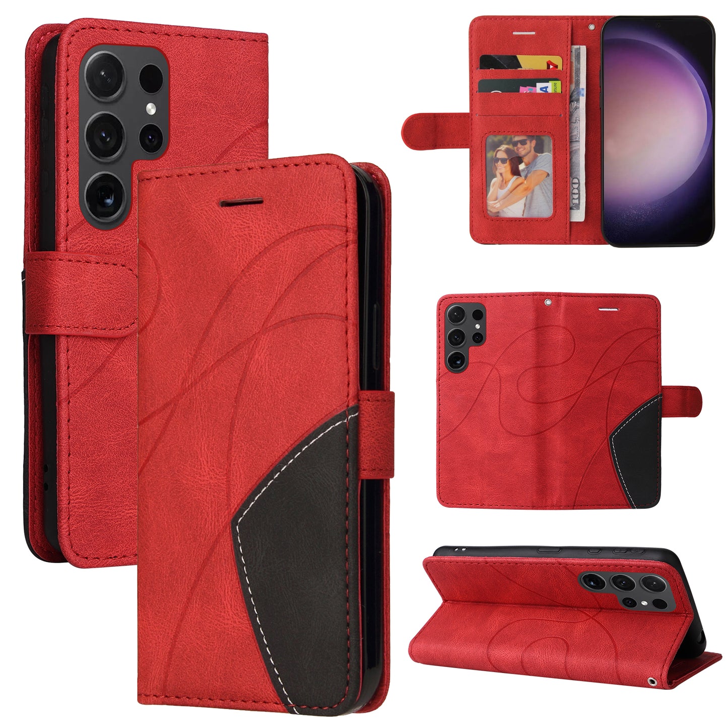 KT Leather Series-1 Wallet Phone Case for Samsung Galaxy S24 Ultra Case Splicing PU Leather Phone Cover - Red
