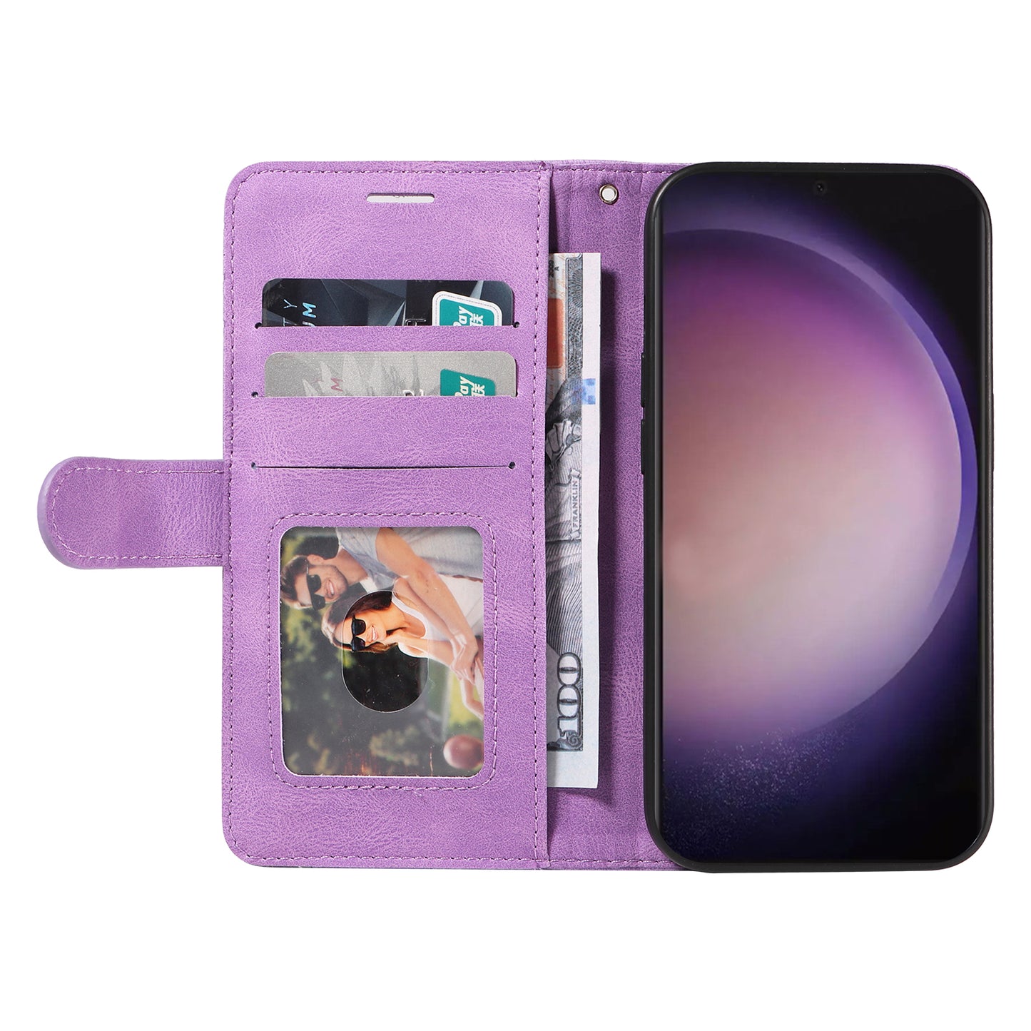 KT Leather Series-1 Wallet Phone Case for Samsung Galaxy S24 Ultra Case Splicing PU Leather Phone Cover - Light Purple